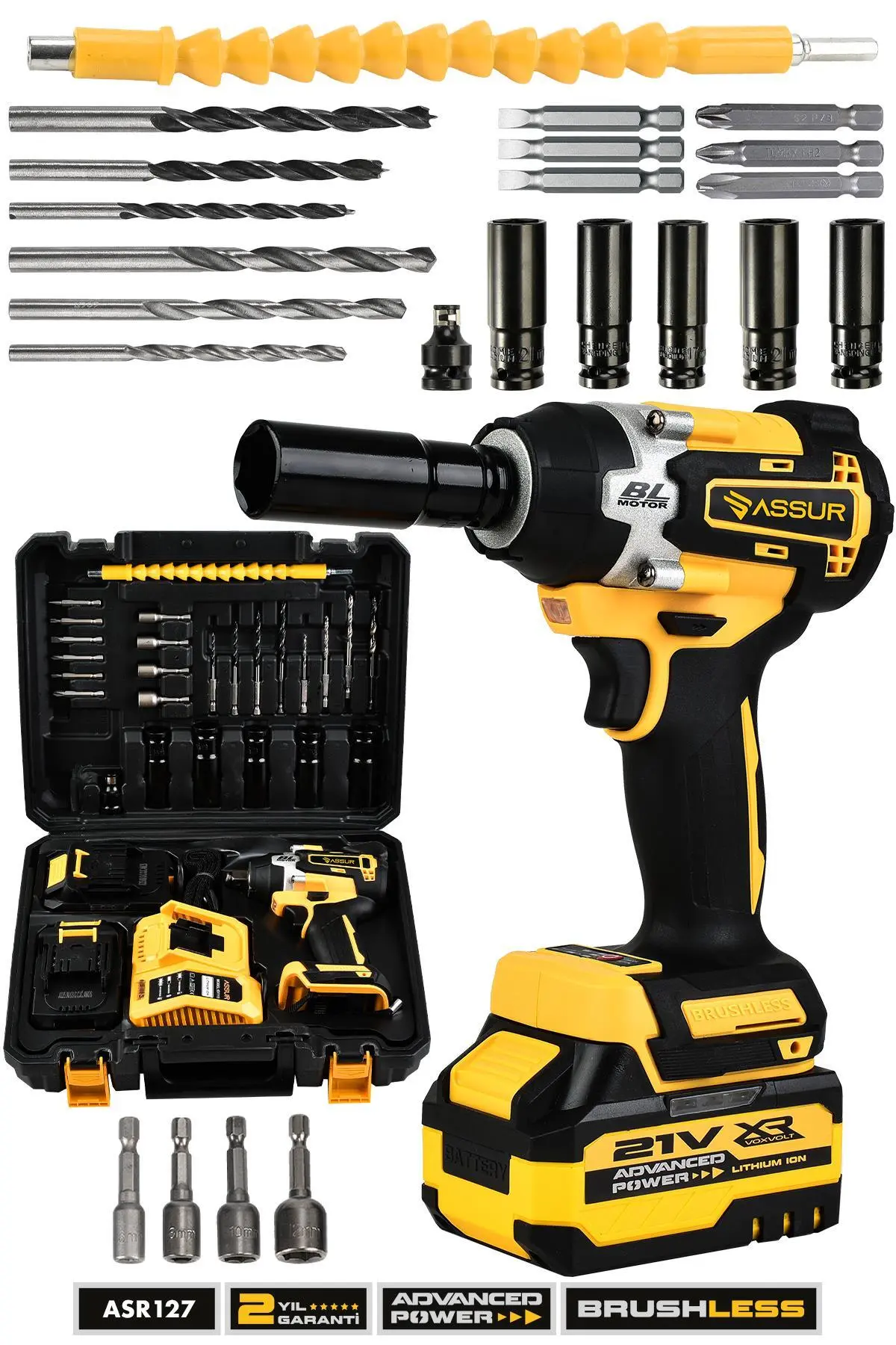 ASSUR 450 NM TORKLU PRO 21V ÇİFT AKÜLÜ KÖMÜRSÜZ 1/2 SOMUN SÖKME SIKMA MAKİNESİ