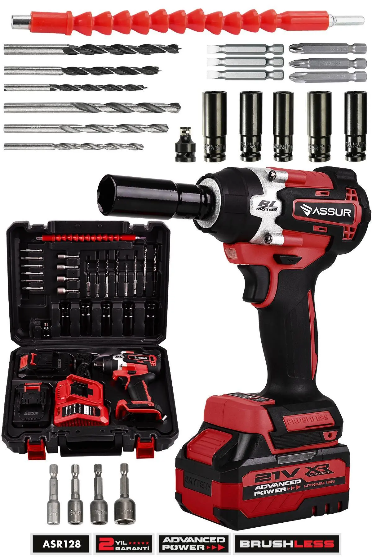 ASSUR 450NM TORKLU PRO 21V ÇİFT AKÜLÜ KÖMÜRSÜZ 1/2 SOMUN SÖKME SIKMA MAKİNESİ