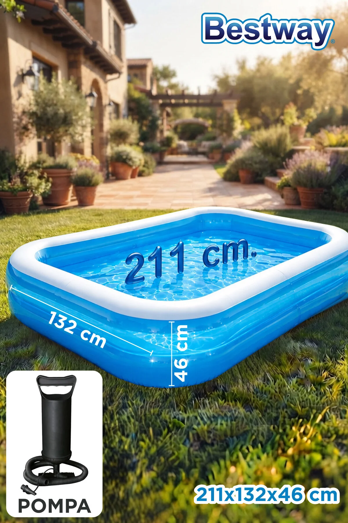 Bestway 12819 - Büyük Boy Dikdörtgen Şişme Aile Havuzu (211x132x46cm)