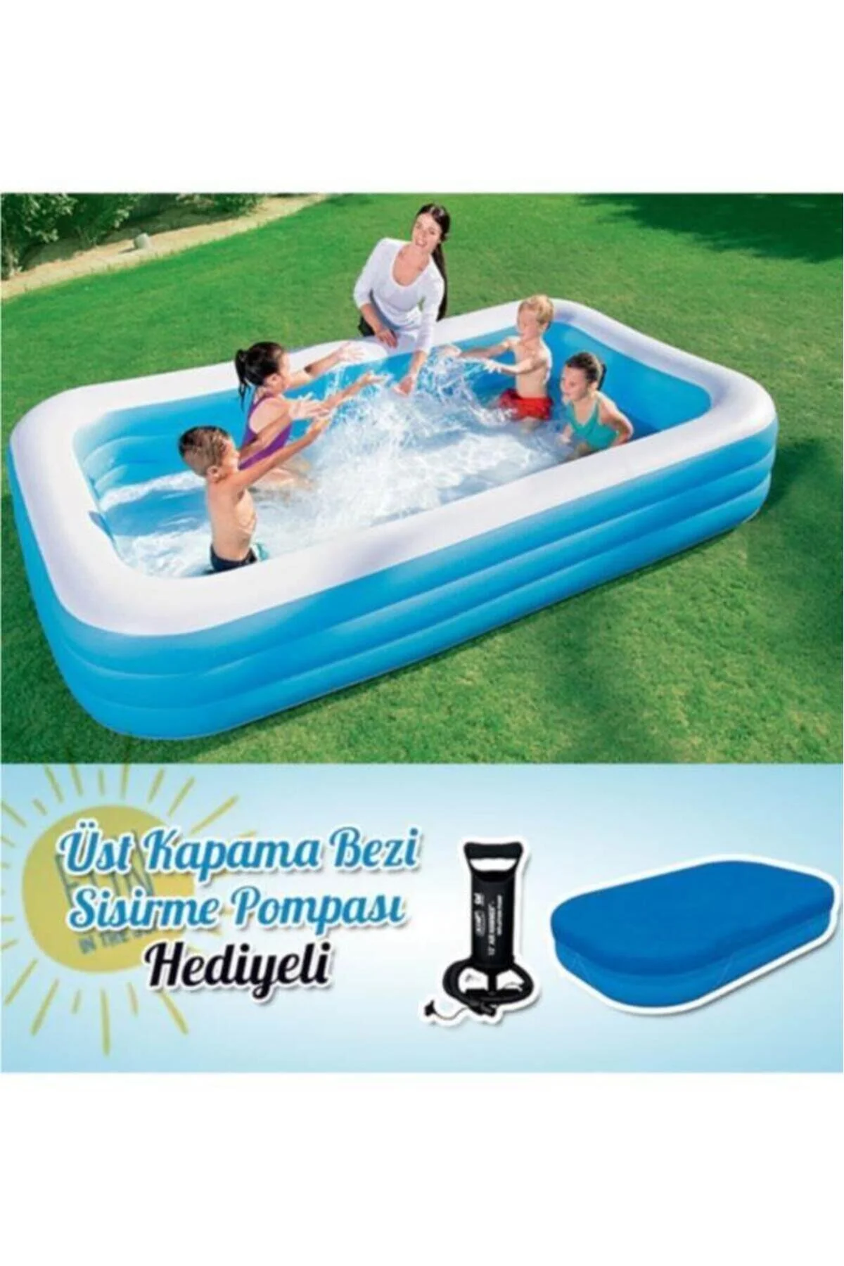 Bestway Şişme Havuz Büyük Boy 3 Boğumlu Jumbo Boy Aile Havuzu 305x183x56 Havuz Örtüsü Ve Pompa