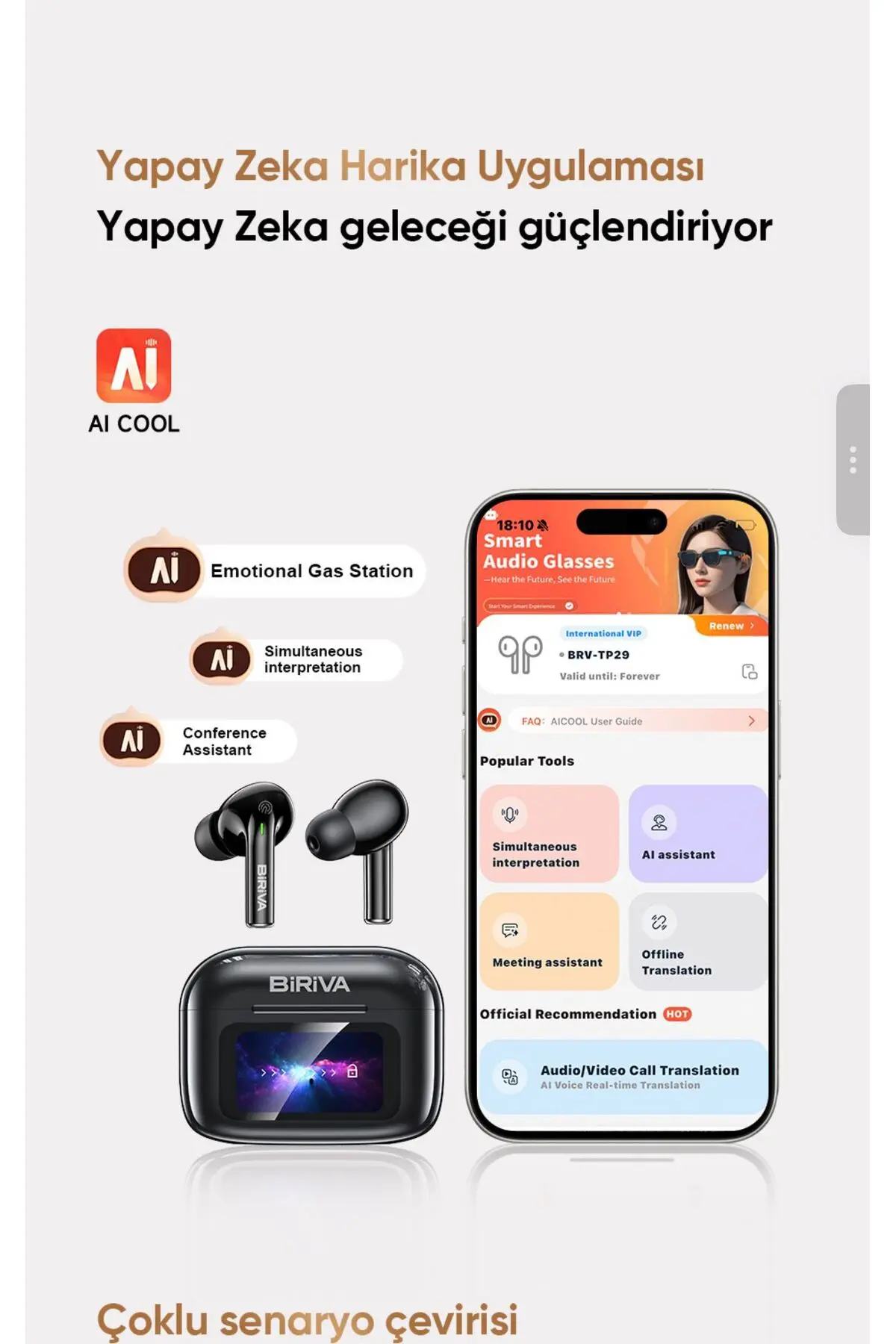 BİRİVA TP29 AI Dil Çevirili Bluetooth 6.0 Kulaklık | 500 mAh Batarya, ANC & ENC, Anlık Tercüme, HD Ses