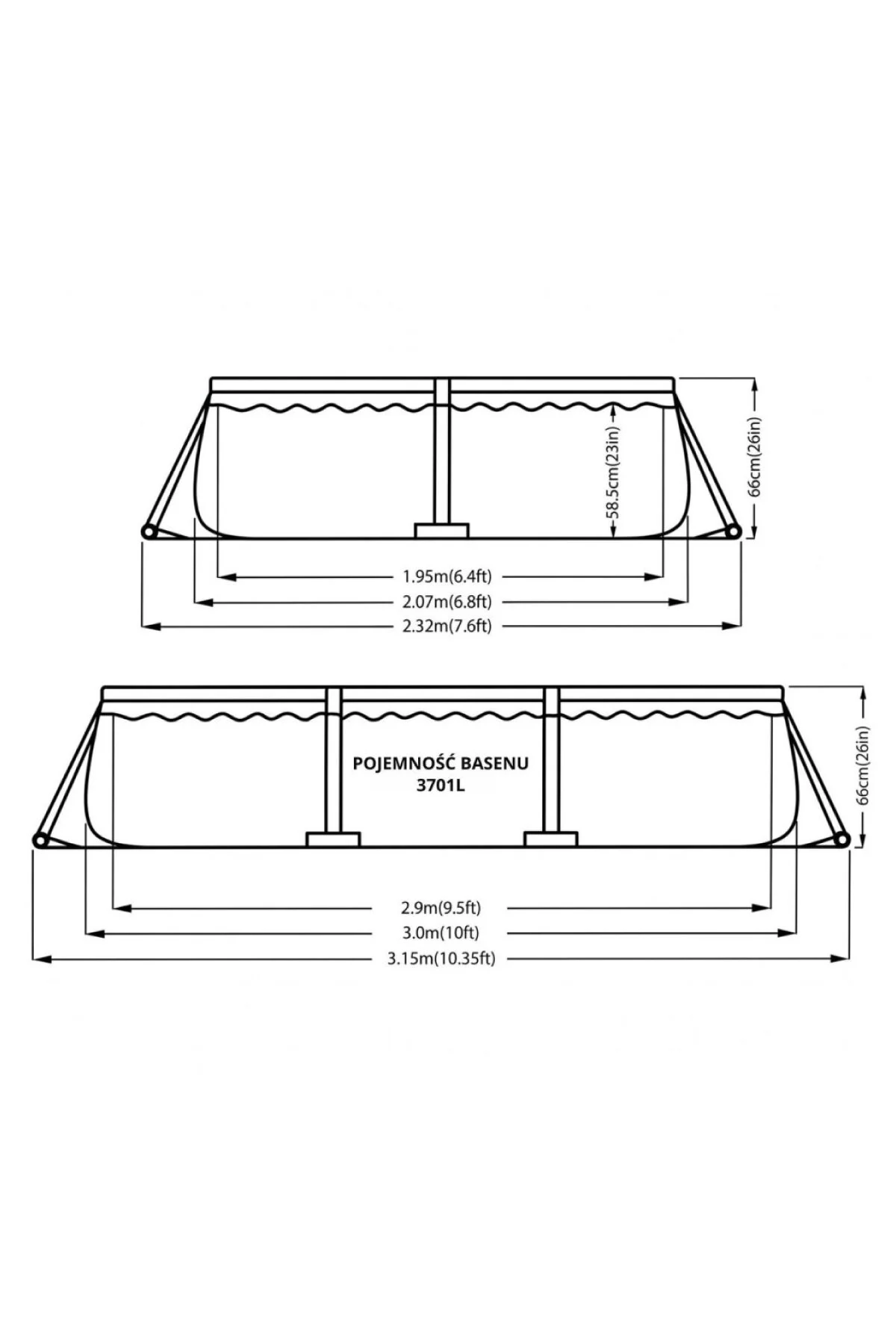 Blooma Prefabrik Havuz - Dikdörtgen Aile Havuzu - Metal Çerçeveli 300x207x66 cm