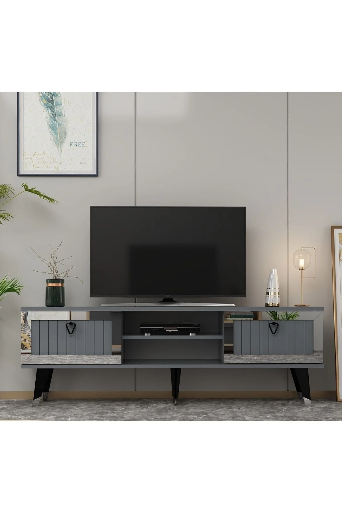 cantek dizayn Lidya Tv Stand Antrasit-gümüş
