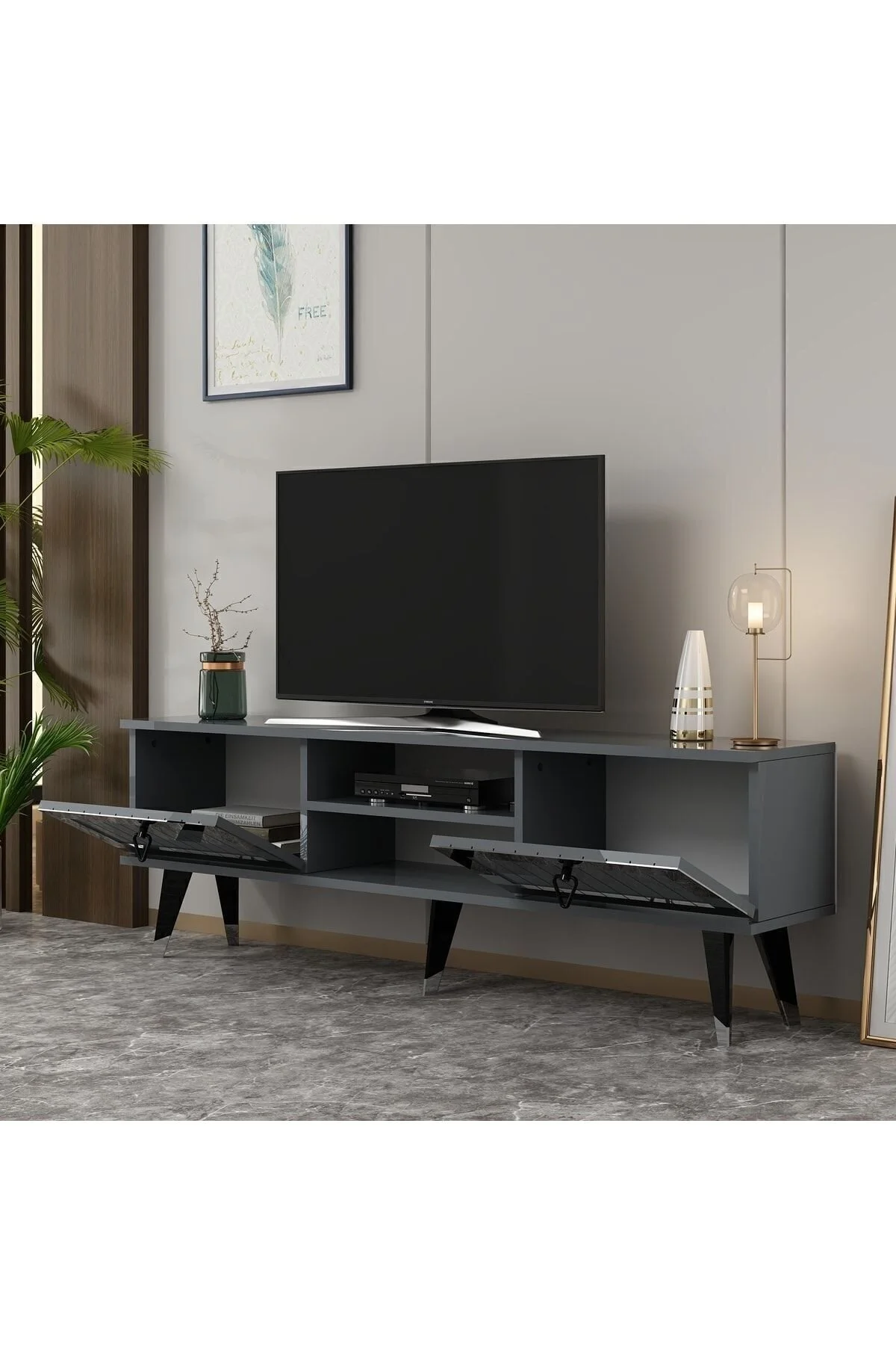 cantek dizayn Lidya Tv Stand Antrasit-gümüş