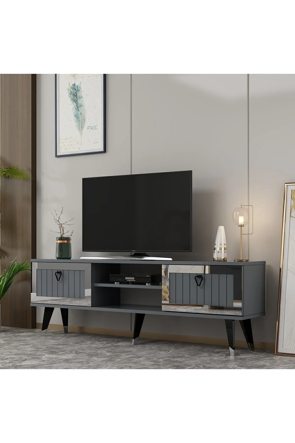 cantek dizayn Lidya Tv Stand Antrasit-gümüş