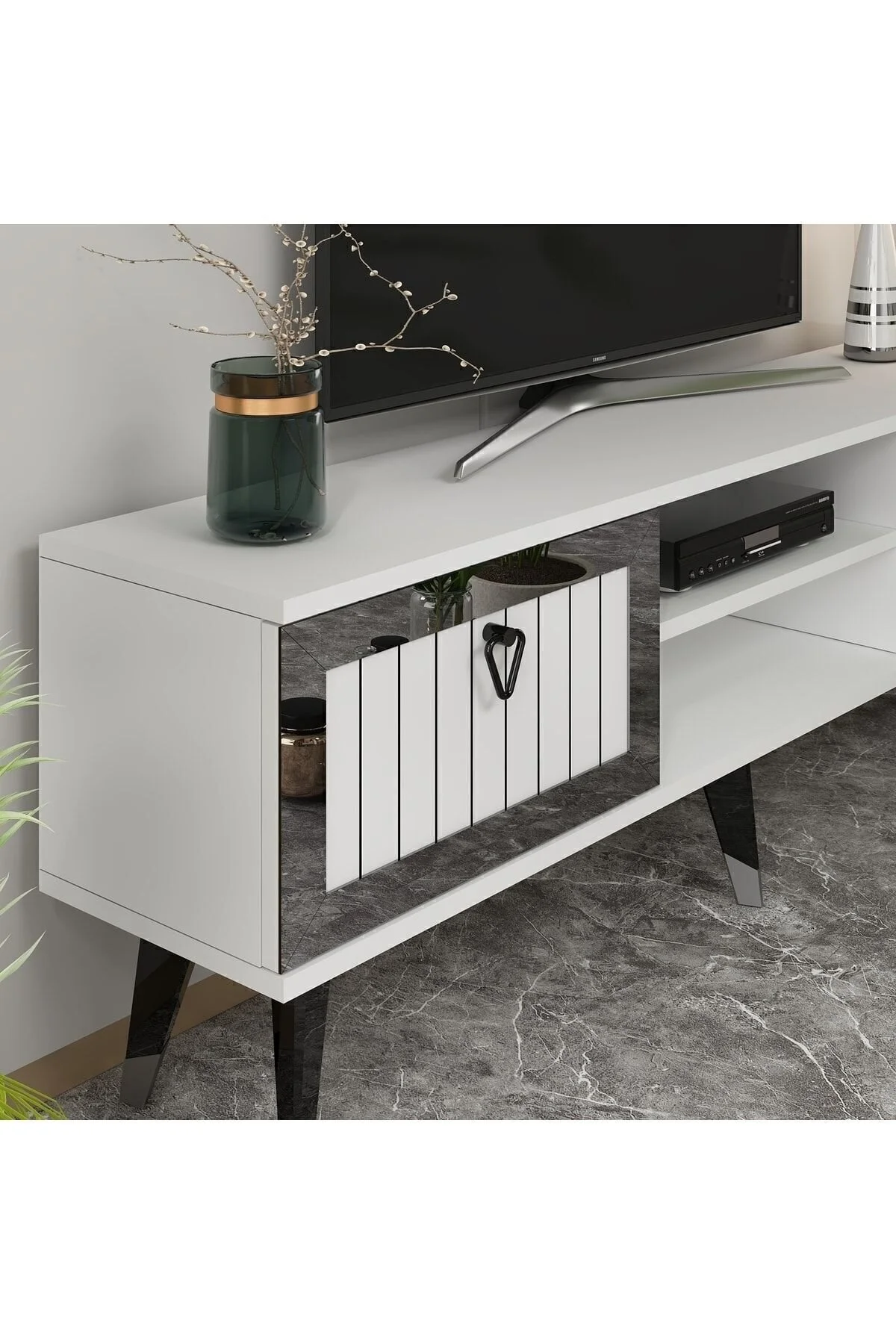 cantek dizayn Lidya Tv Stand Beyaz-gümüş