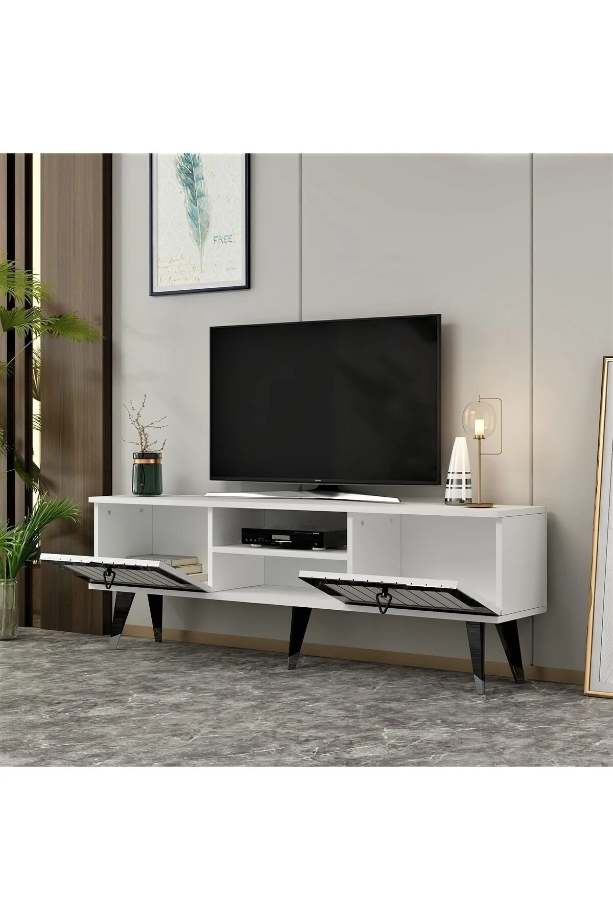 cantek dizayn Lidya Tv Stand Beyaz-gümüş