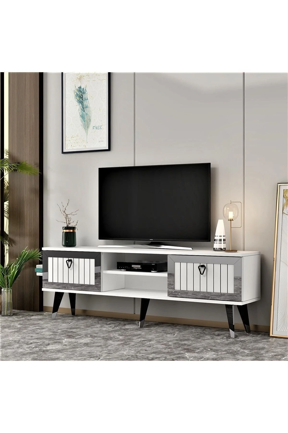 cantek dizayn Lidya Tv Stand Beyaz-gümüş