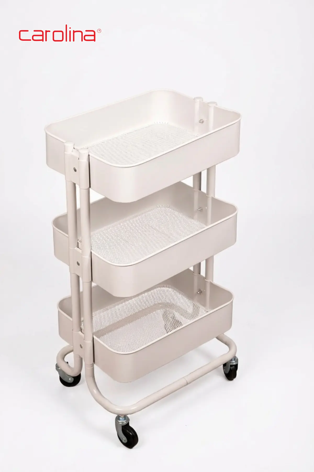 CAROLİNA Servis Arabası 35x45x80cm 3 Katlı Tekerlekli Metal Organizer Çok Amaçlı Mutfak, Banyo ve Ofis Beyaz