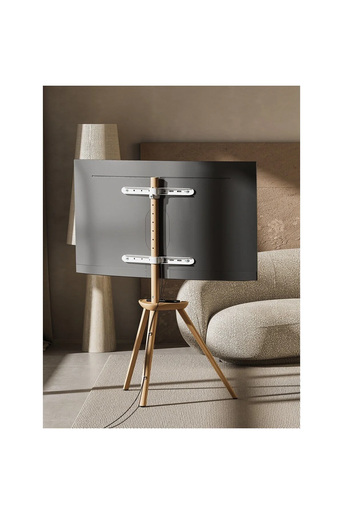 Cletech Masif Ahşap Şövalye Tipi Tv Standı 45"-65" | Raflı | 45° Döner | 40 kg Taşıma Kapasiteli