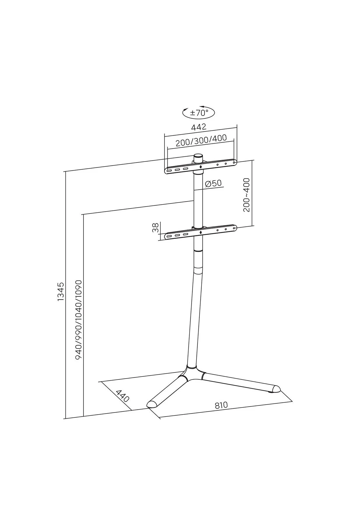 Cletech Şövalye Tipi Tv Standı 32"-70" | V Tabanlı Modern Tasarım | 70° Döner | 40 kg Taşıma Kapasiteli
