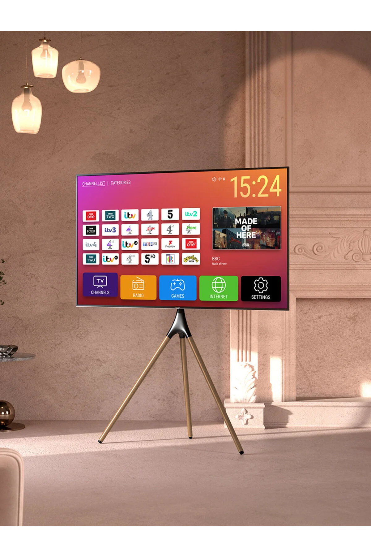 Cletech Şövalye Tipi Tv Standı 45"-65" | Ahşap & Metal | 180° Döner | 32 kg Taşıma Kapasiteli