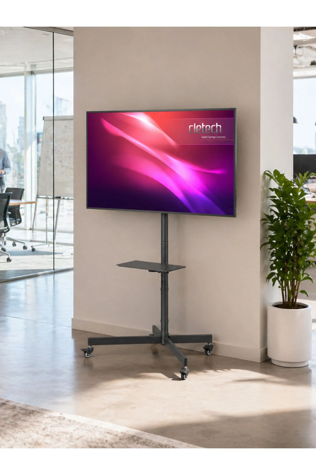 Cletech Tekerlekli Tv Standı 32"-55" | Ekonomik Seri | Yükseklik Ayarlı | Raflı | 35 kg Kapasiteli