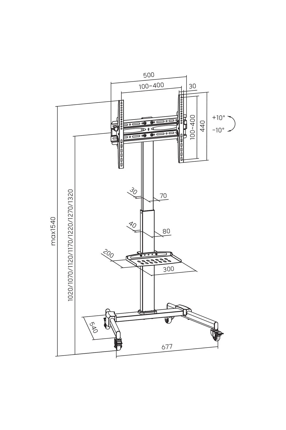 Cletech Tekerlekli Tv Standı 32"-55" | Yükseklik Ayarlı | Eğilebilir | Raflı | 35 kg Taşıma Kapasiteli