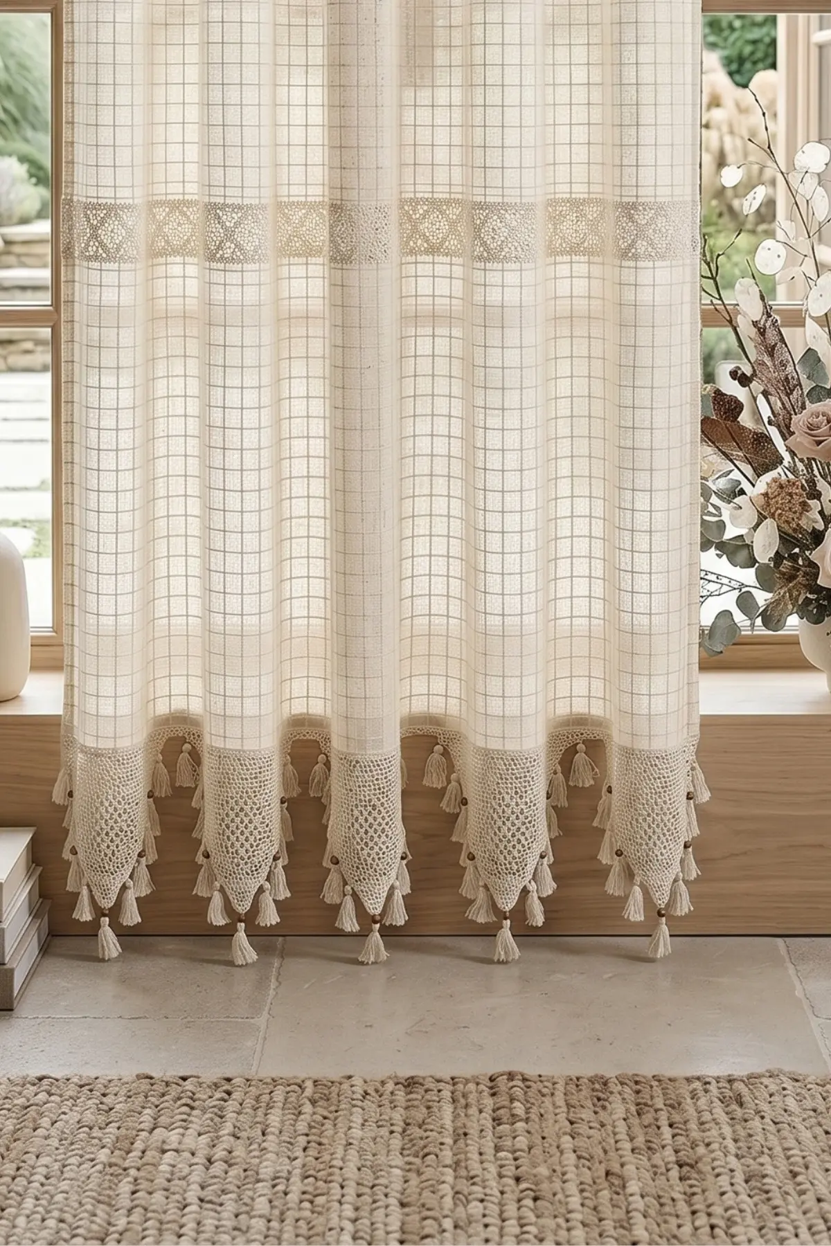 cottoncloth Monika Dantelli Otantik Buldan İşi Pamuklu Dekoratif Salon Mutfak Yatak Odası Perdesi