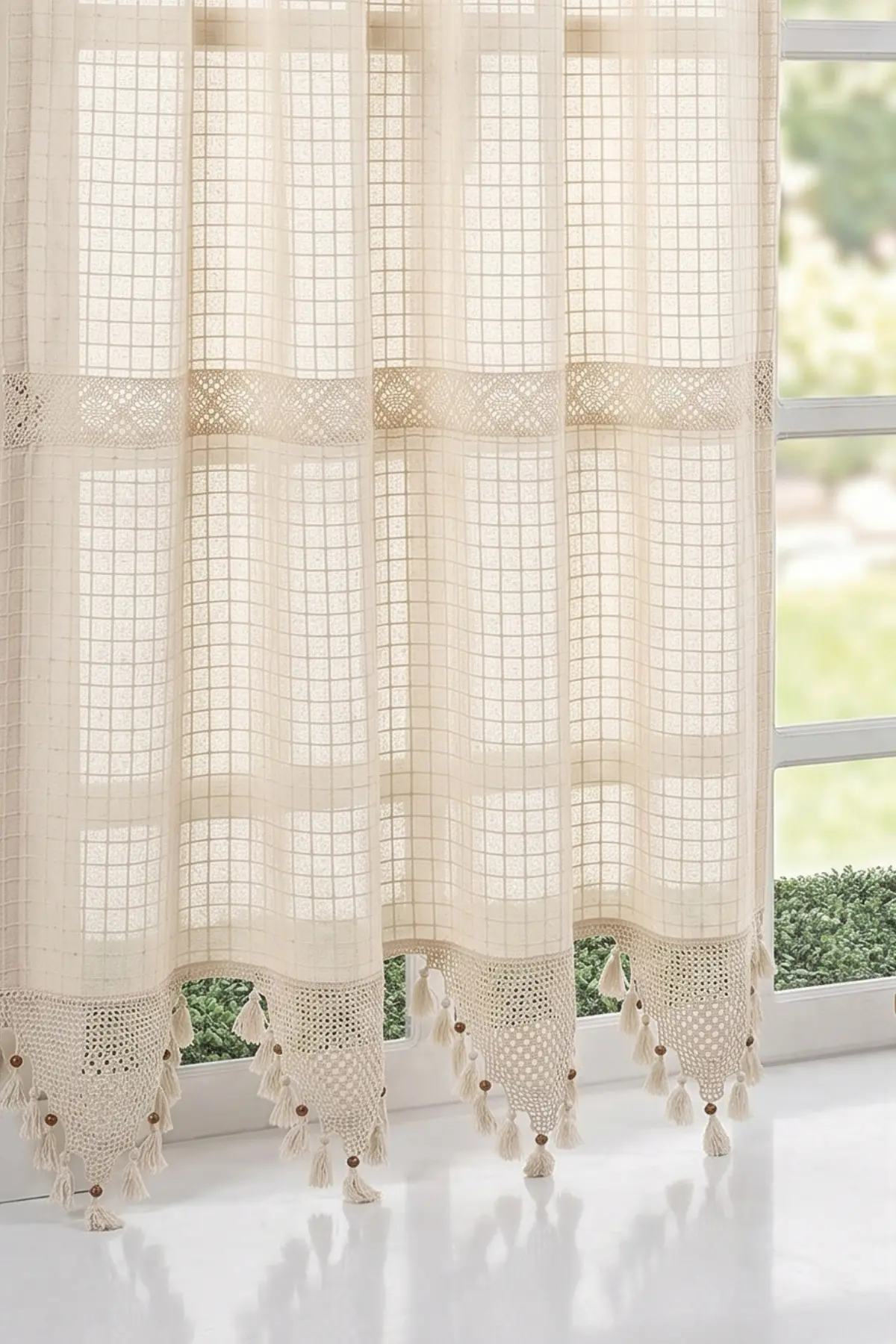 cottoncloth Monika Dantelli Otantik Buldan İşi Pamuklu Dekoratif Salon Mutfak Yatak Odası Perdesi