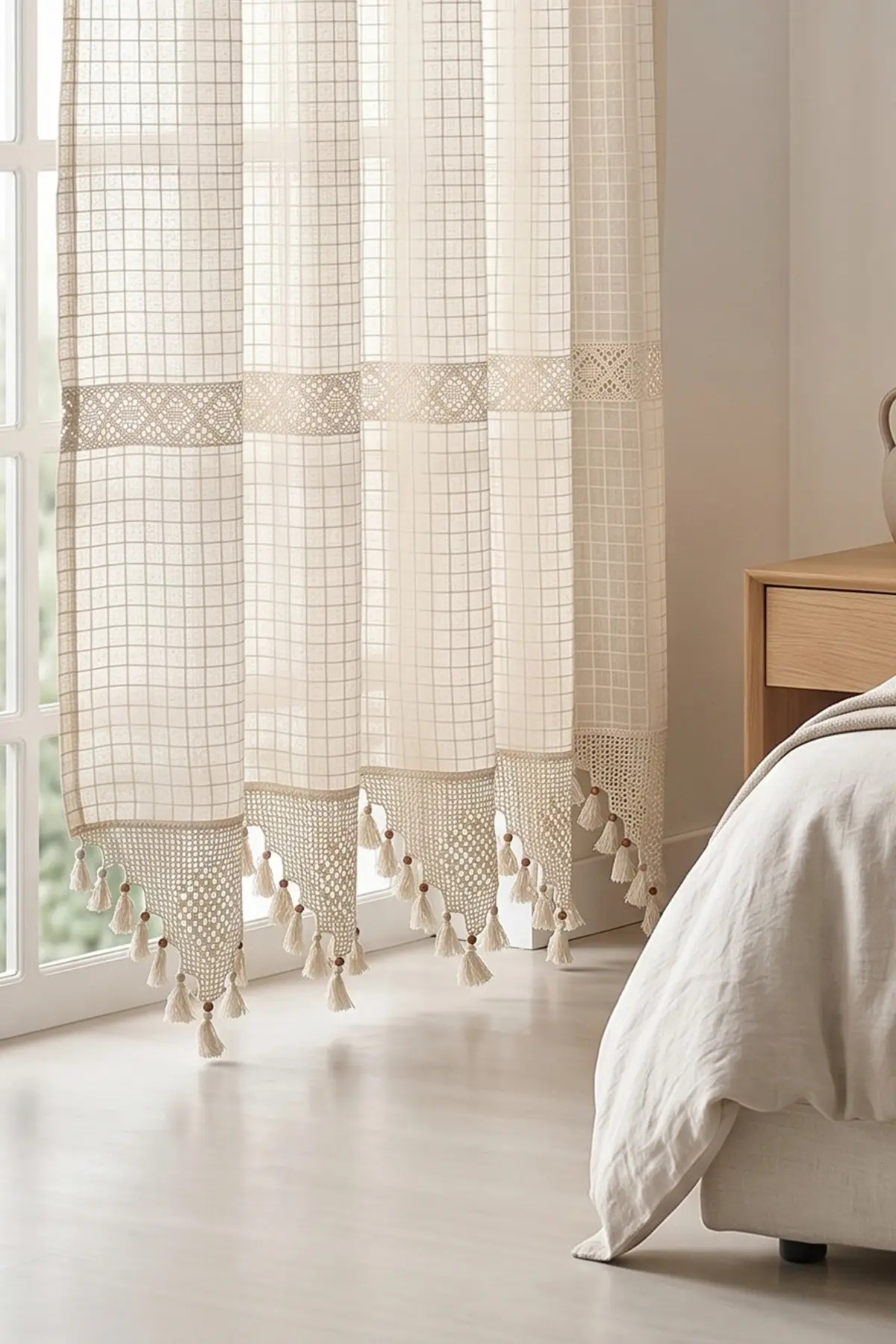 cottoncloth Monika Dantelli Otantik Buldan İşi Pamuklu Dekoratif Salon Mutfak Yatak Odası Perdesi
