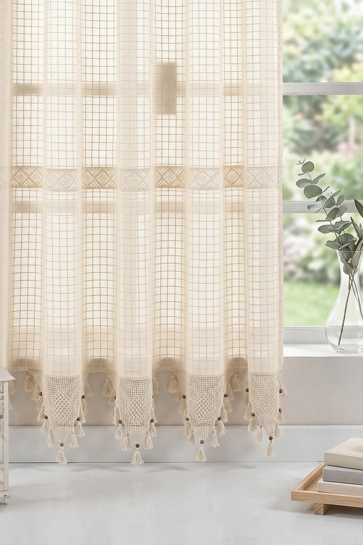 cottoncloth Monika Dantelli Otantik Buldan İşi Pamuklu Dekoratif Salon Mutfak Yatak Odası Perdesi