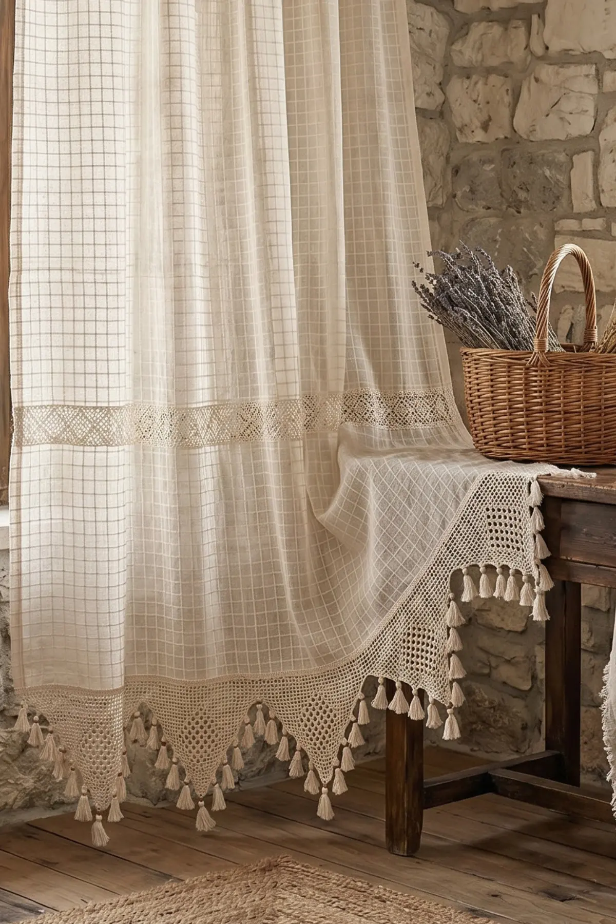 cottoncloth Monika Dantelli Otantik Buldan İşi Pamuklu Dekoratif Salon Mutfak Yatak Odası Perdesi