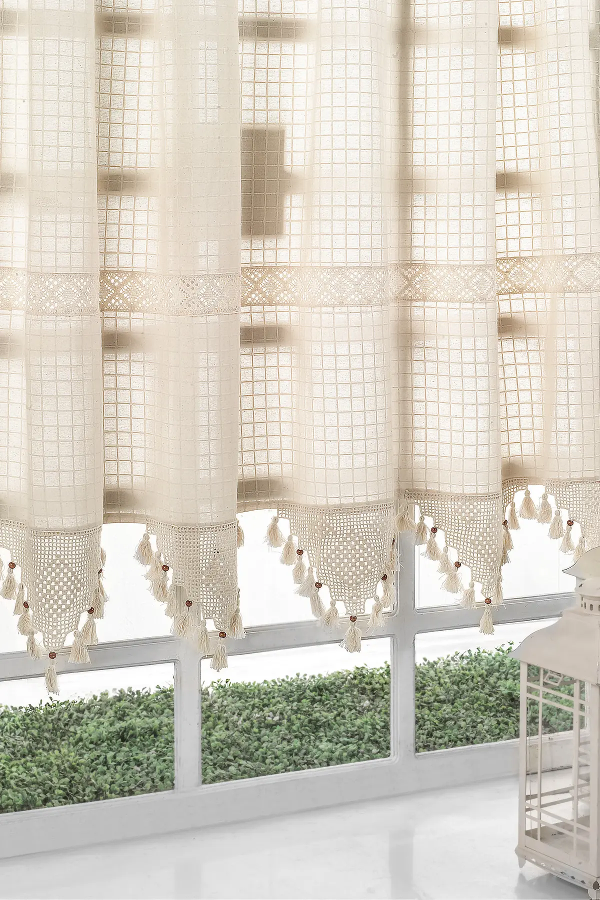 cottoncloth Monika Dantelli Otantik Buldan İşi Pamuklu Dekoratif Salon Mutfak Yatak Odası Perdesi