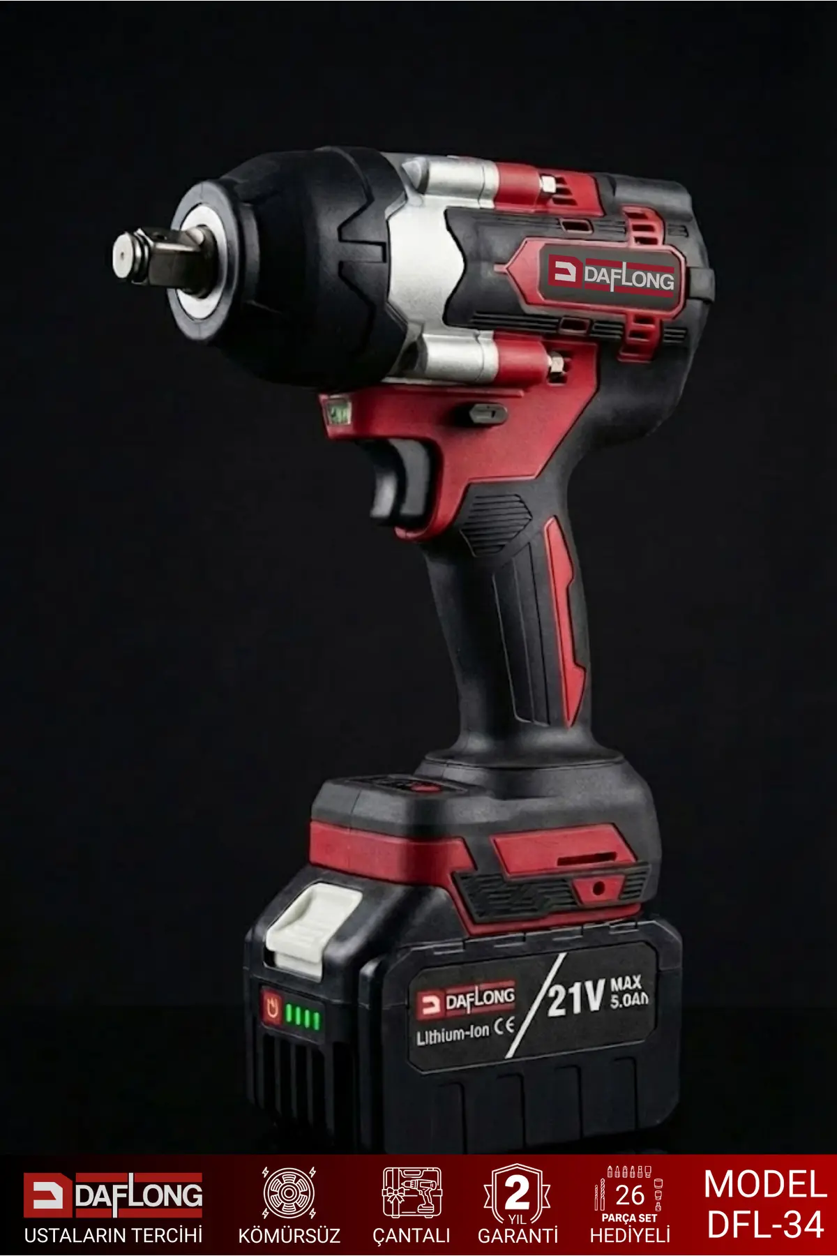 Daflong PRO 15 PİLLİ BATARYA 21V KÖMÜRSÜZ 1300NM TORKLU 1/2 ŞARJLI SOMUN SÖKME DFL34