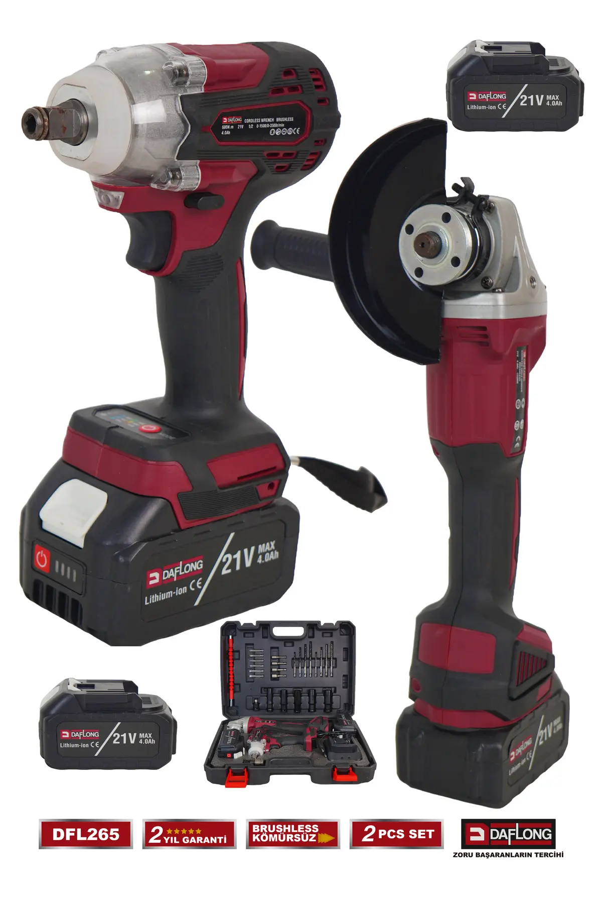 Daflong PRO KÖMÜRSÜZ 2'Lİ SET 600NM BİJON SÖKME VİDALAMA+DEVİR AYARLI TAŞLAMA DFL-265