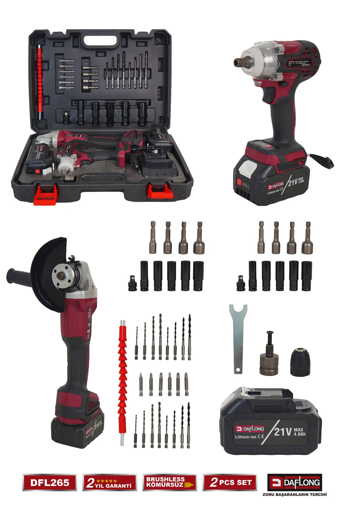 Daflong PRO KÖMÜRSÜZ 2'Lİ SET 600NM BİJON SÖKME VİDALAMA+DEVİR AYARLI TAŞLAMA DFL-265