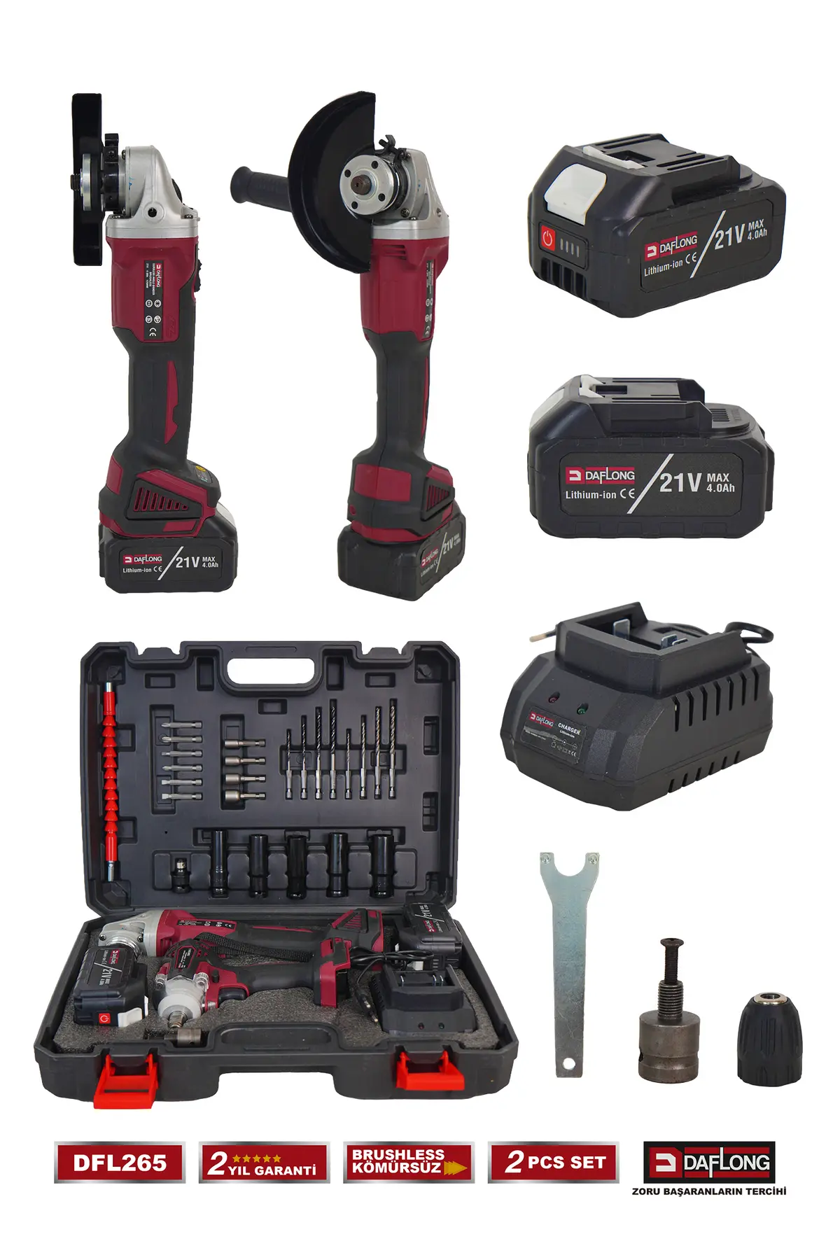 Daflong PRO KÖMÜRSÜZ 2'Lİ SET 600NM BİJON SÖKME VİDALAMA+DEVİR AYARLI TAŞLAMA DFL-265