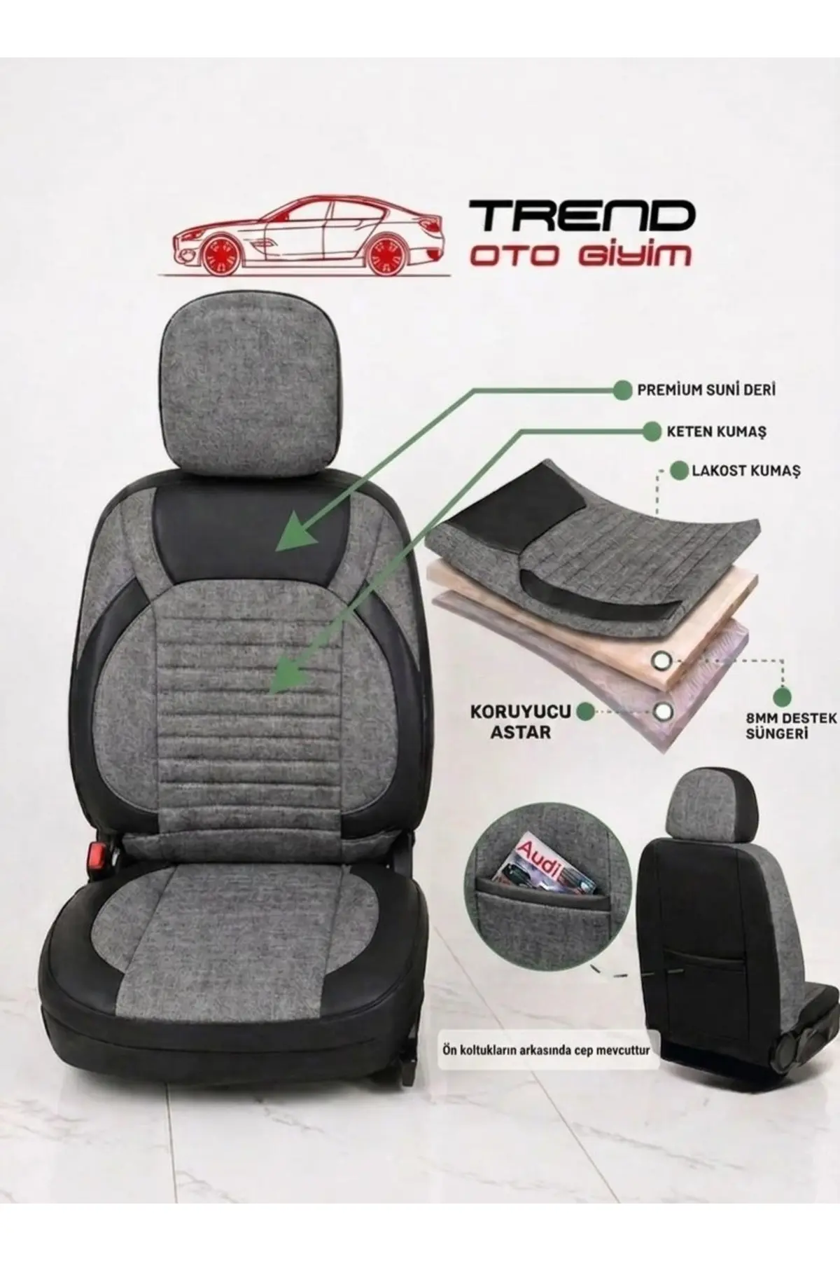 Dağ Oto Giyim STANDART KOLTUK KILIFI - KETEN - 4+1 ARAÇLAR İÇİN UYUMLU