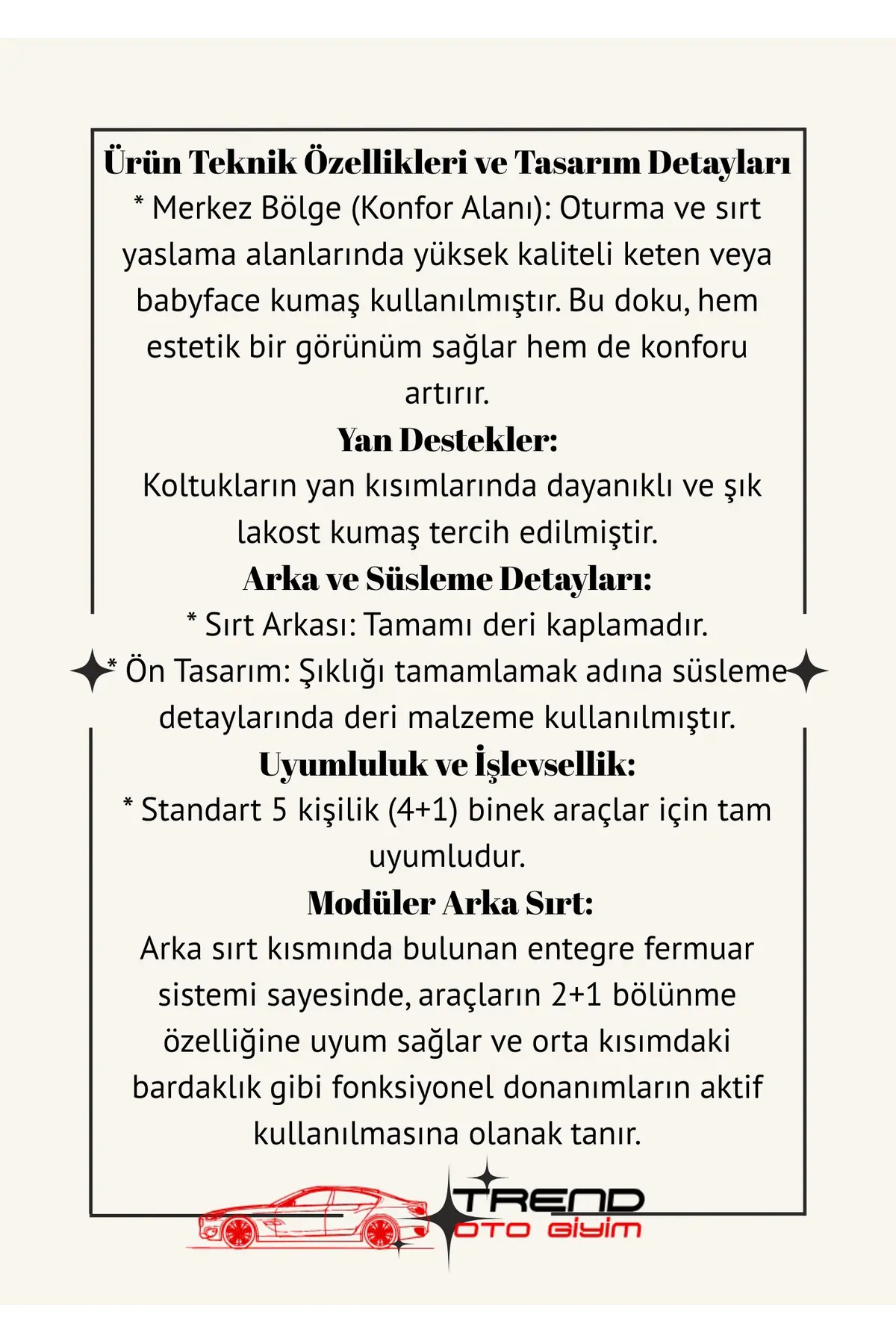 Dağ Oto Giyim TİCARİ UYUMLU STANDART KOLTUK KILIFI KETEN 4+1