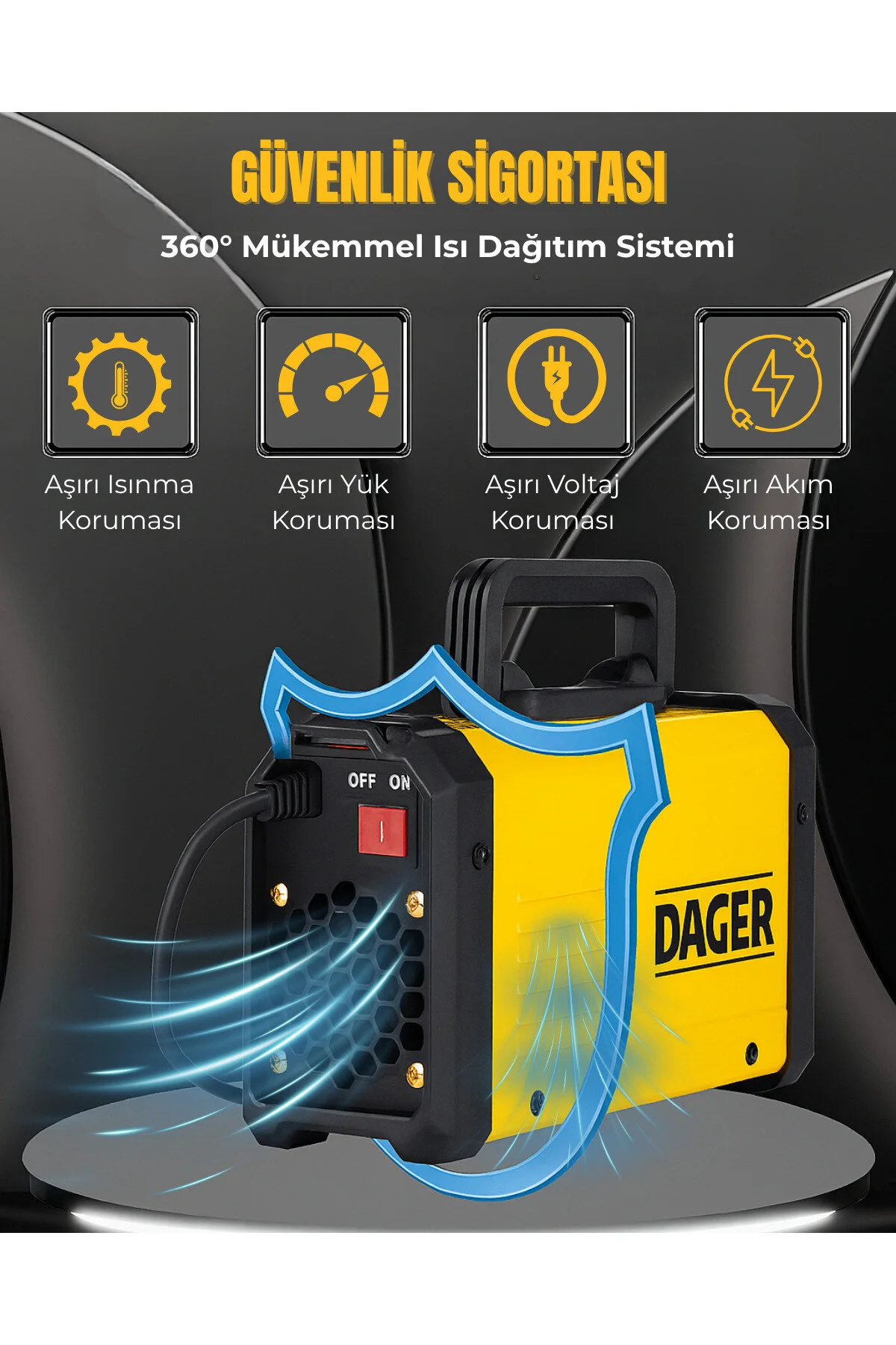 Dager MMA250 250 Amper İnverter Mini Çanta Kaynak Makinesi Seti | IGBT | Dijital Ekran | Elektrod + Maske