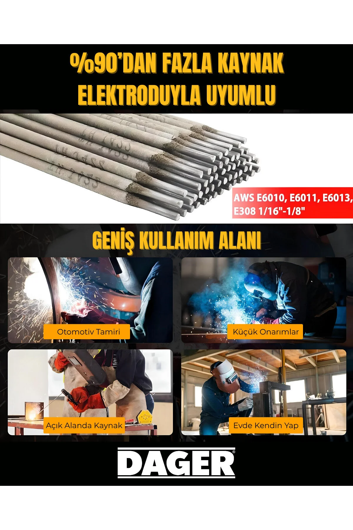 Dager MMA250 250 Amper İnverter Mini Çanta Kaynak Makinesi Seti | IGBT | Dijital Ekran | Elektrod + Maske