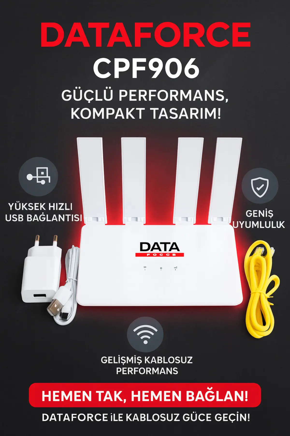 DataForce 4G Sim Kartlı 4 Anten 1 PORT Taşınabilir Router Wifi Modem CPF906
