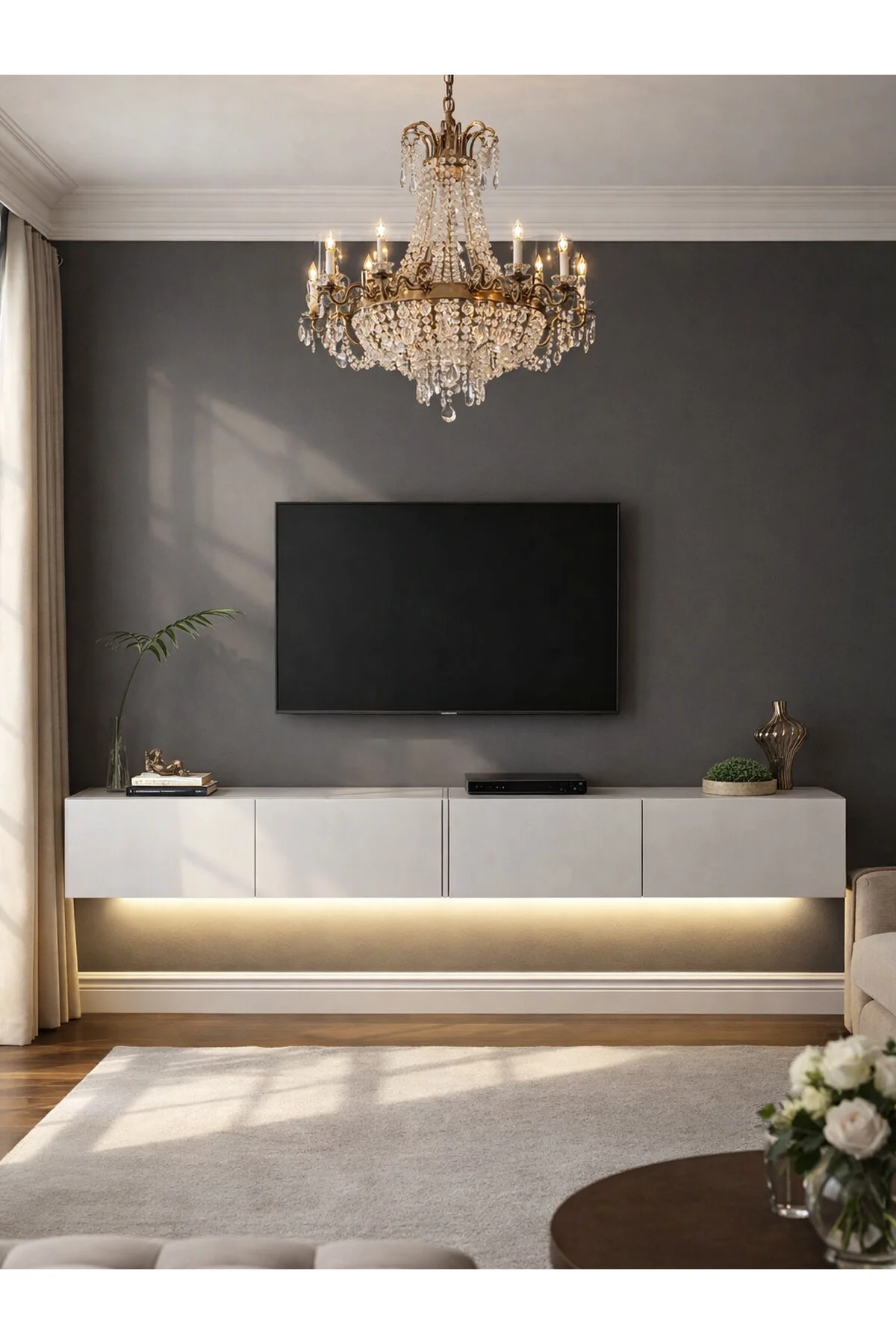 Dorpek LED'li Tv Sehpa & Ünitesi, Duvara Monte Tv Ünitesi Beyaz 240 cm | Homeros