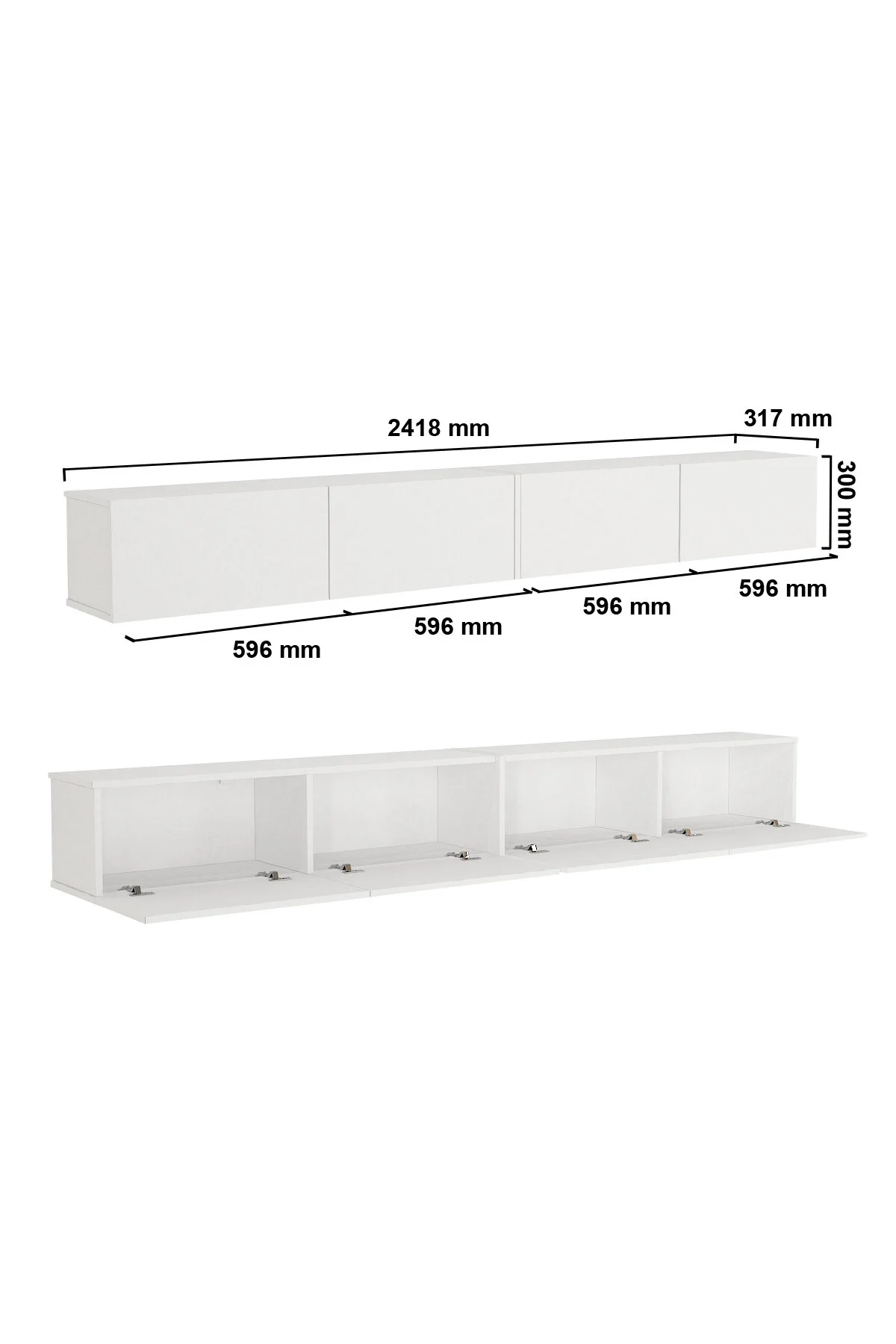 Dorpek LED'li Tv Sehpa & Ünitesi, Duvara Monte Tv Ünitesi Beyaz 240 cm | Homeros