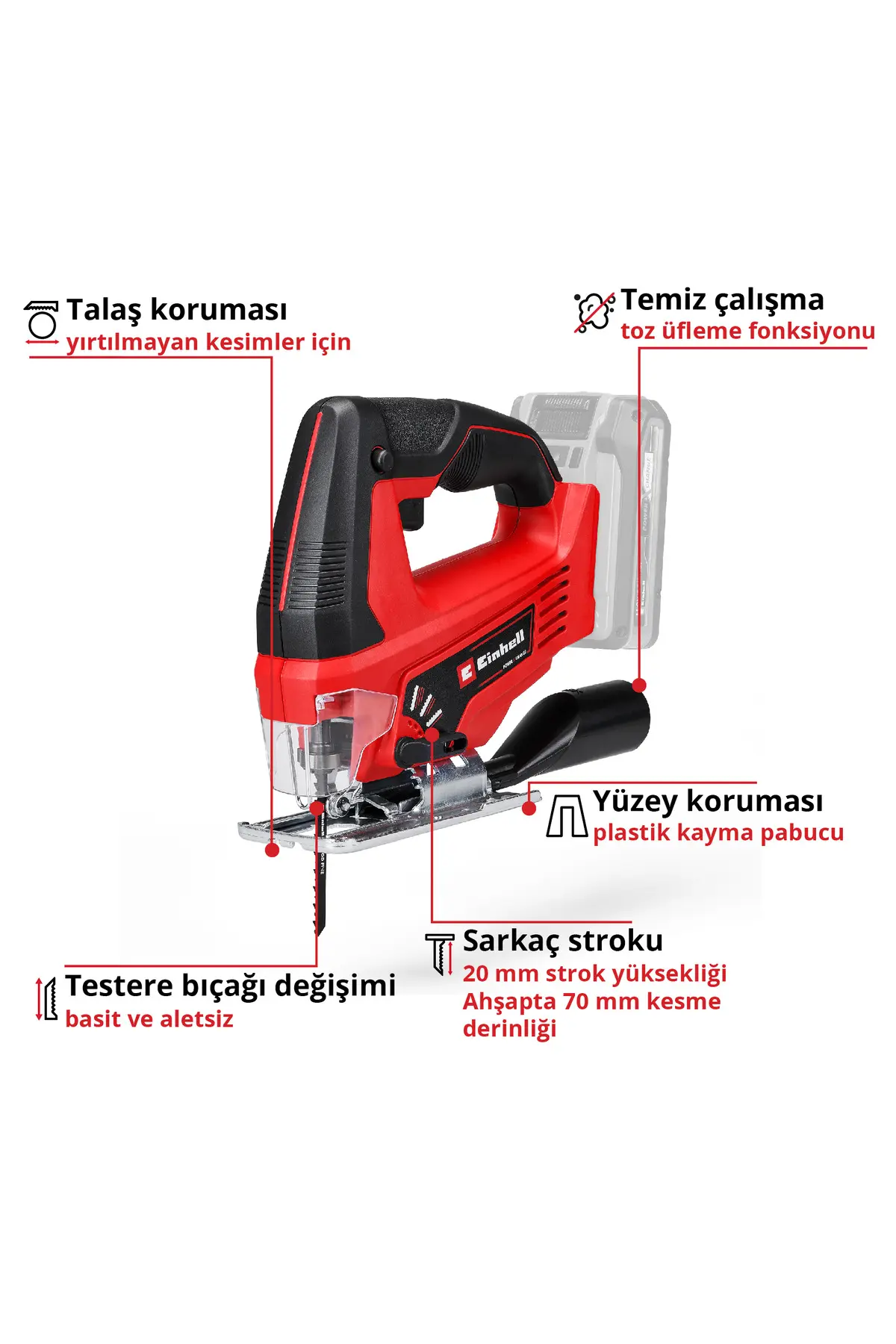 Einhell TC-JS 18 Li, Akülü Dekupaj Testere (2,5 Ah Akü ve Şarj Cihazı Dahildir)