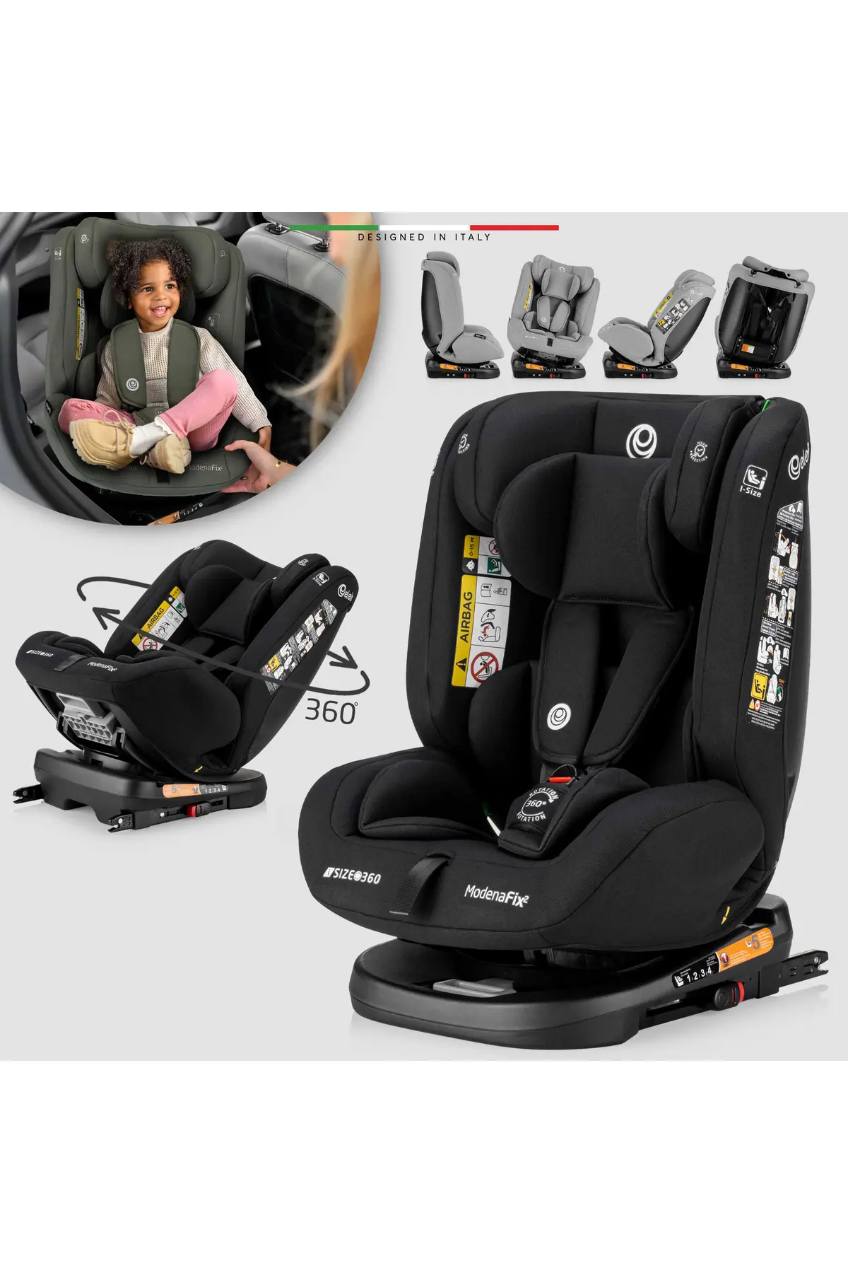 Elele ModenaFix 2 360° Dönen I-Size Oto Koltuğu İsoFix 40-150 CM 0-36 KG Siyah