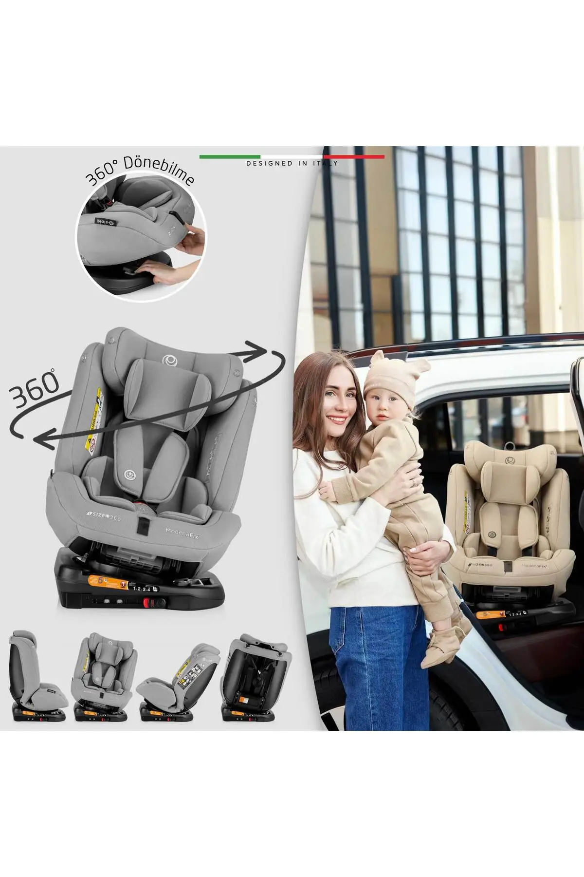 Elele ModenaFix 2 360° Dönen I-Size Oto Koltuğu İsoFix 40-150 CM 0-36 KG Siyah