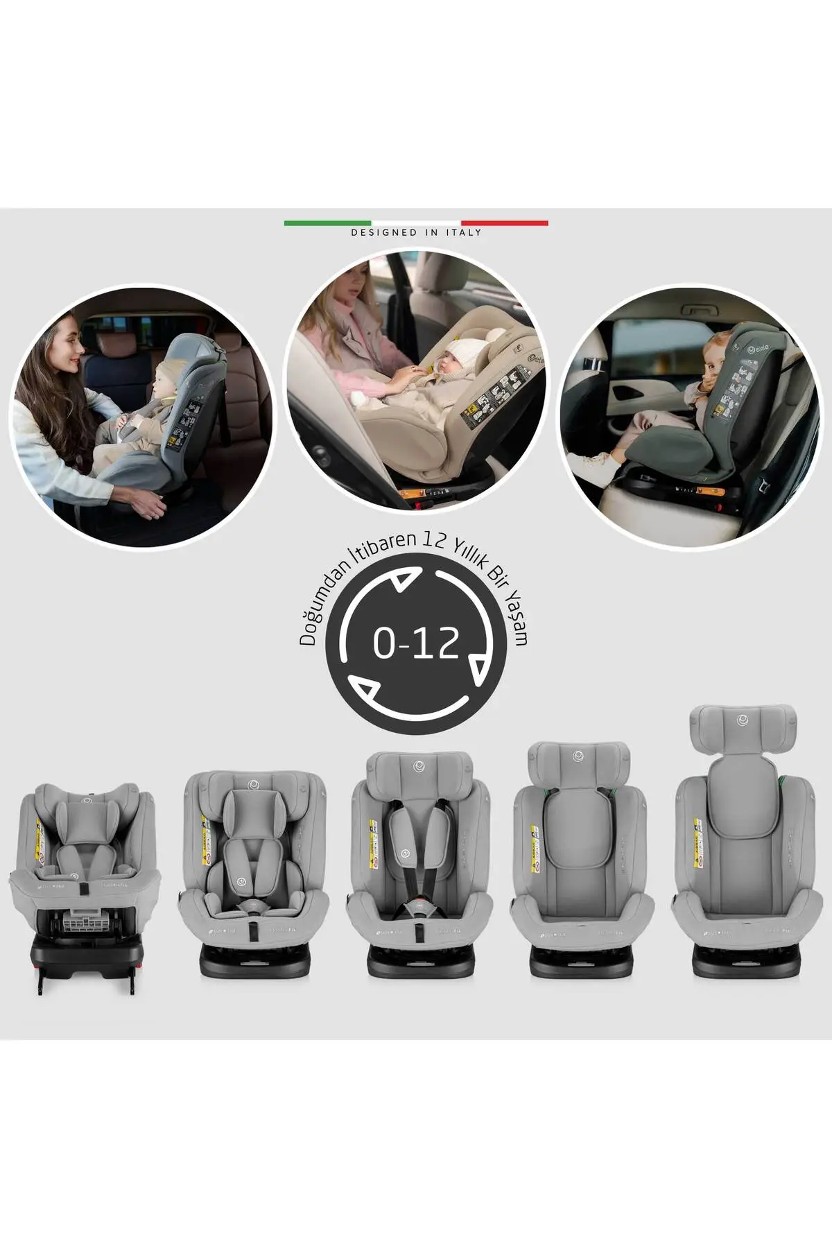 Elele ModenaFix 2 360° Dönen I-Size Oto Koltuğu İsoFix 40-150 CM 0-36 KG Siyah