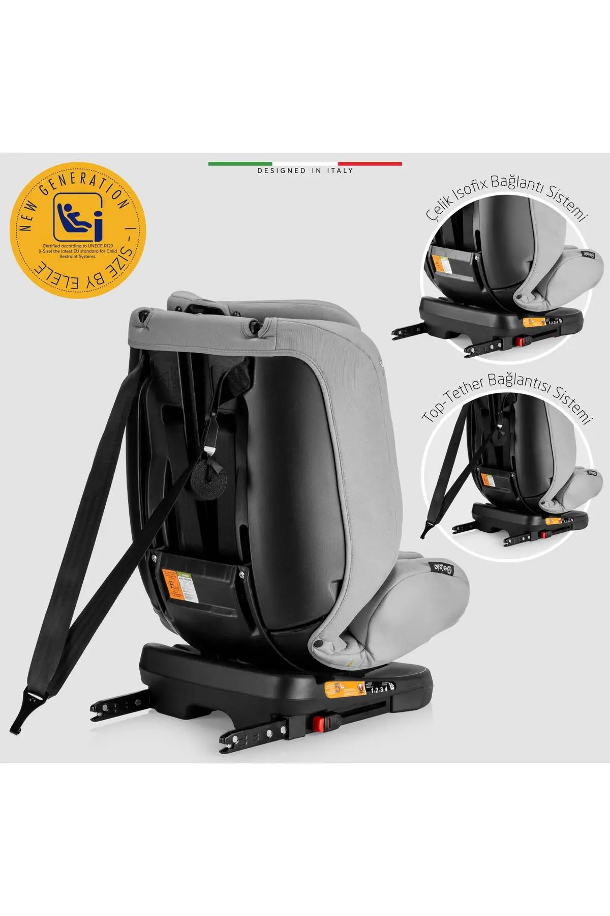 Elele ModenaFix 2 360° Dönen I-Size Oto Koltuğu İsoFix 40-150 CM 0-36 KG Siyah
