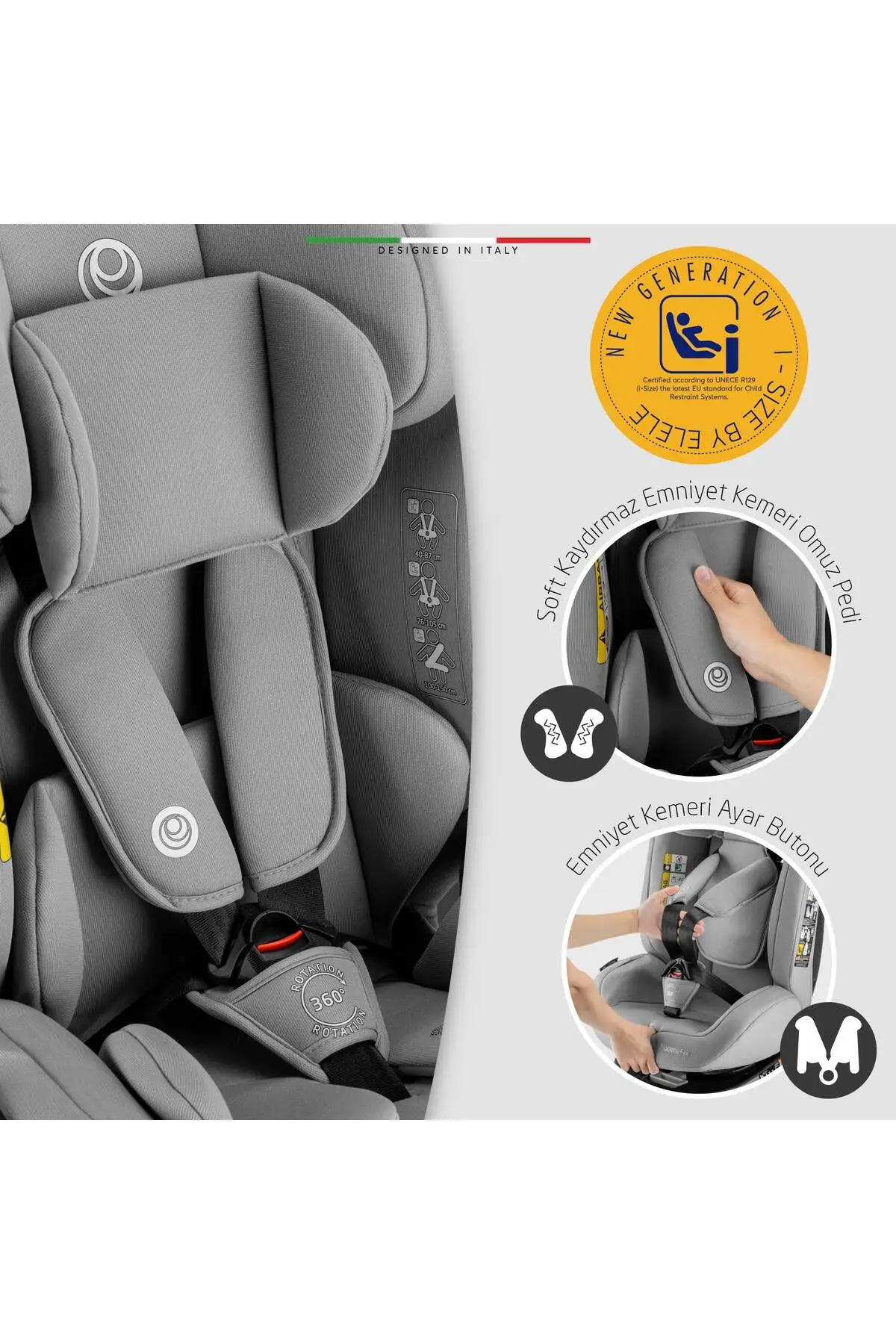 Elele ModenaFix 2 360° Dönen I-Size Oto Koltuğu İsoFix 40-150 CM 0-36 KG Siyah