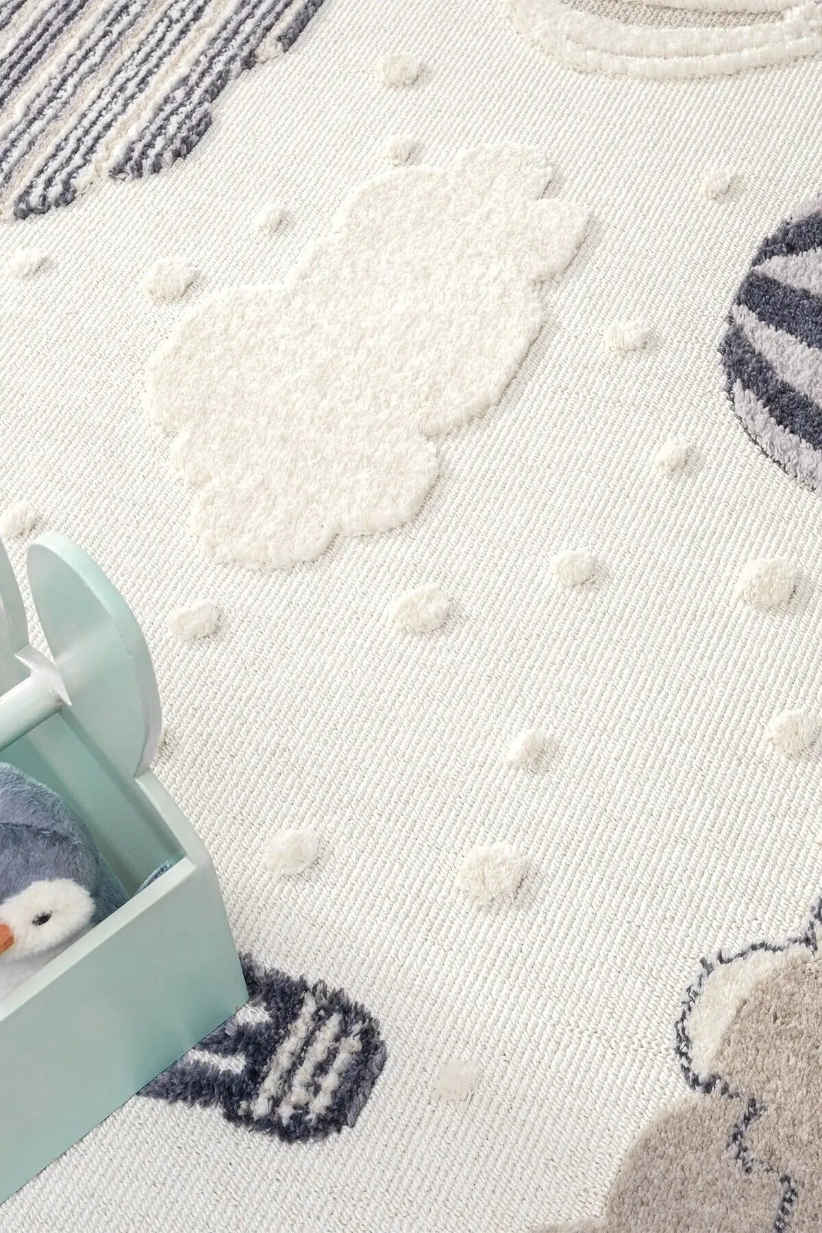 Eliz Home Krem Yumuşak Bukleli Balonlu Bulutlu Dokuma Halı Bebek Odası Çocuk Odası Genç Odası Halısı 16