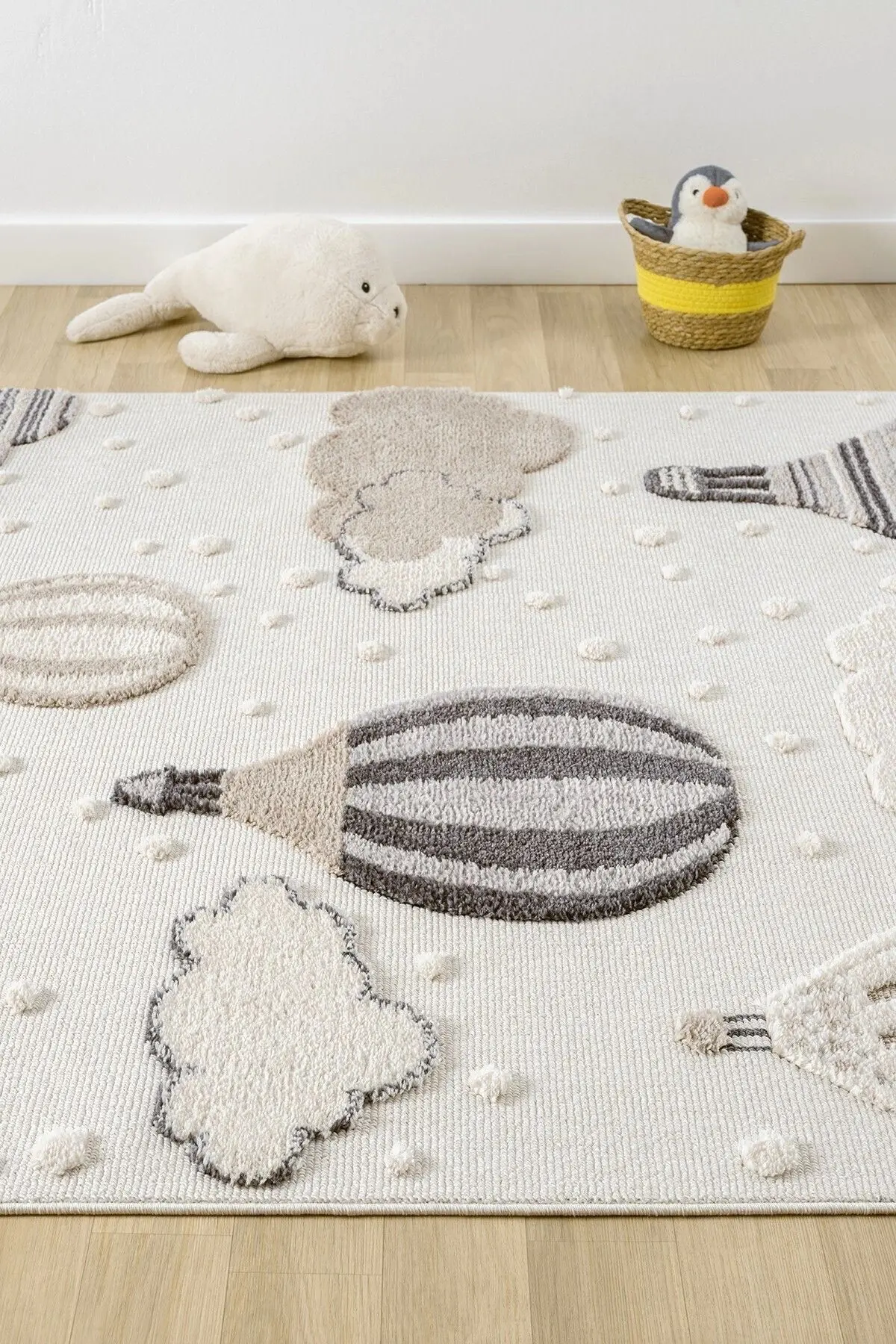Eliz Home Krem Yumuşak Bukleli Balonlu Bulutlu Dokuma Halı Bebek Odası Çocuk Odası Genç Odası Halısı 16