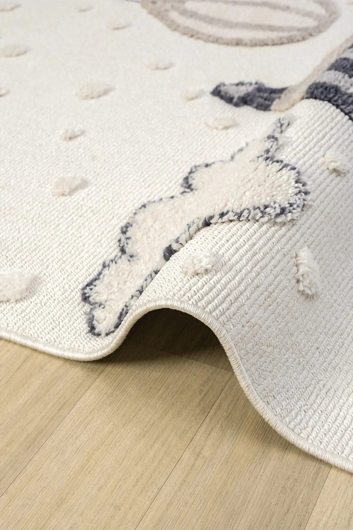 Eliz Home Krem Yumuşak Bukleli Balonlu Bulutlu Dokuma Halı Bebek Odası Çocuk Odası Genç Odası Halısı 16
