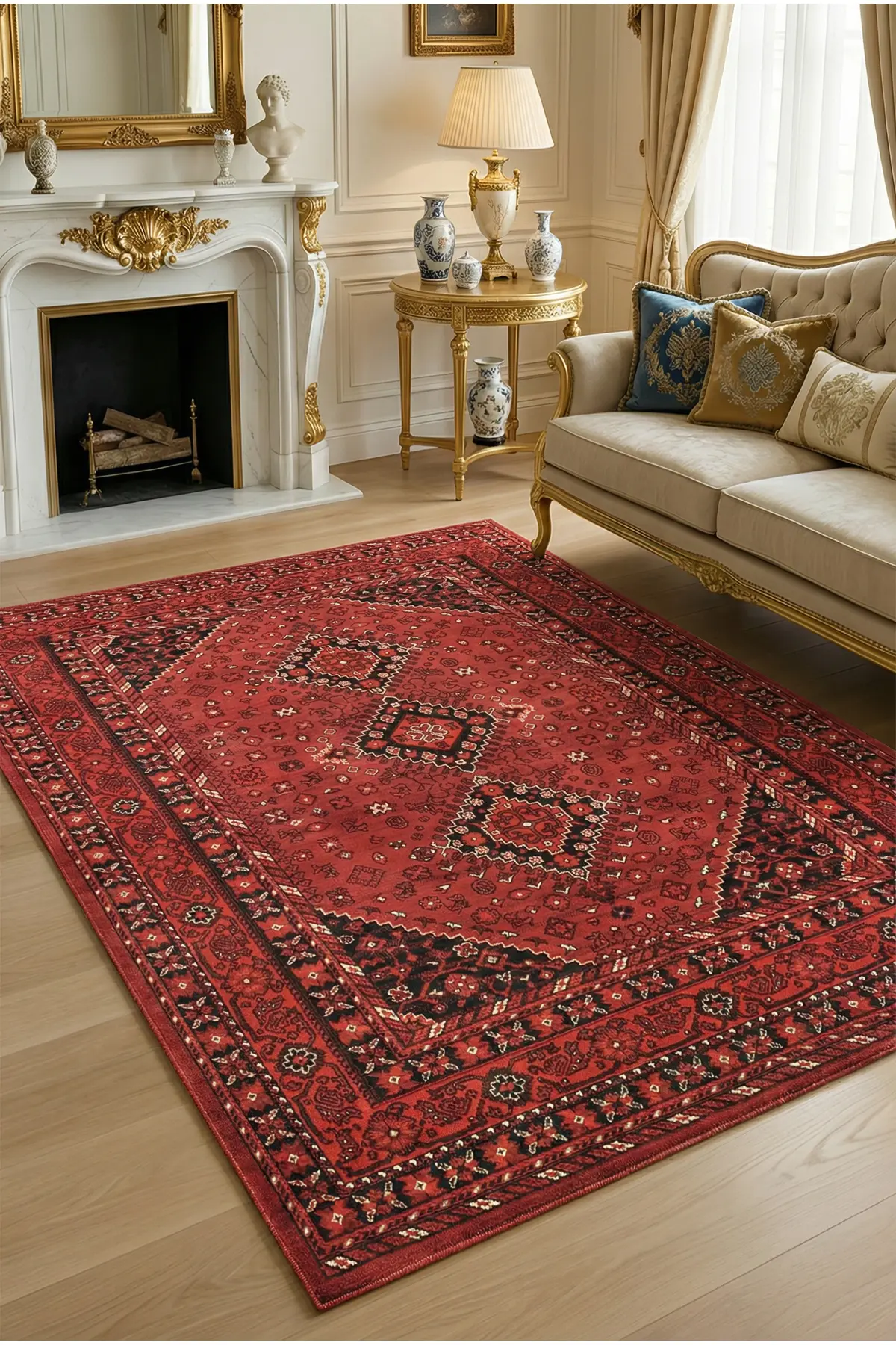 Esperya Home ANTİMO Kırmızı Etnik Desenli Halı – Modern Ev Dekorasyonuna Uyumlu Yumuşak Dokulu Kolay Temizlenebilir Dokuma Halı Salon Oturma Odası Yatak 0dası Antre Mutfak Yolluk