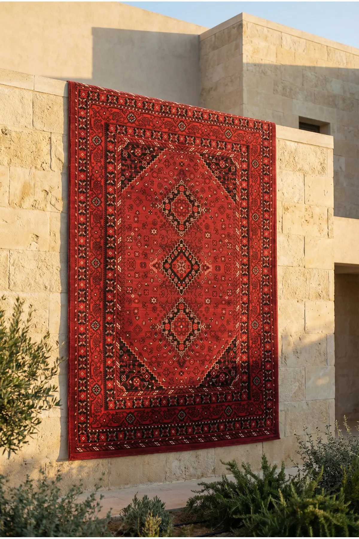 Esperya Home ANTİMO Kırmızı Etnik Desenli Halı – Modern Ev Dekorasyonuna Uyumlu Yumuşak Dokulu Kolay Temizlenebilir Dokuma Halı Salon Oturma Odası Yatak 0dası Antre Mutfak Yolluk