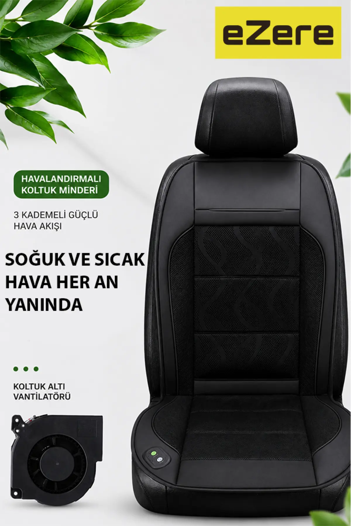 EZERE CoolSeat 12V Araç Koltuk Soğutucu ve Isıtıcı Fanlı Minder 3 Kademeli SIYAH