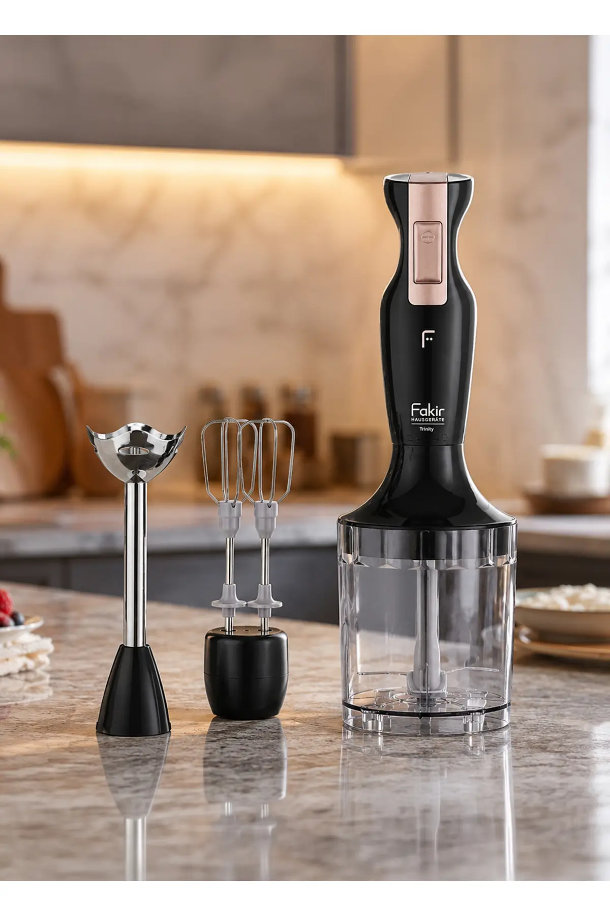 Fakir Trinity 900 W Paslanmaz Çelik Blender Seti, Doğrayıcı ve Çırpıcı, Siyah