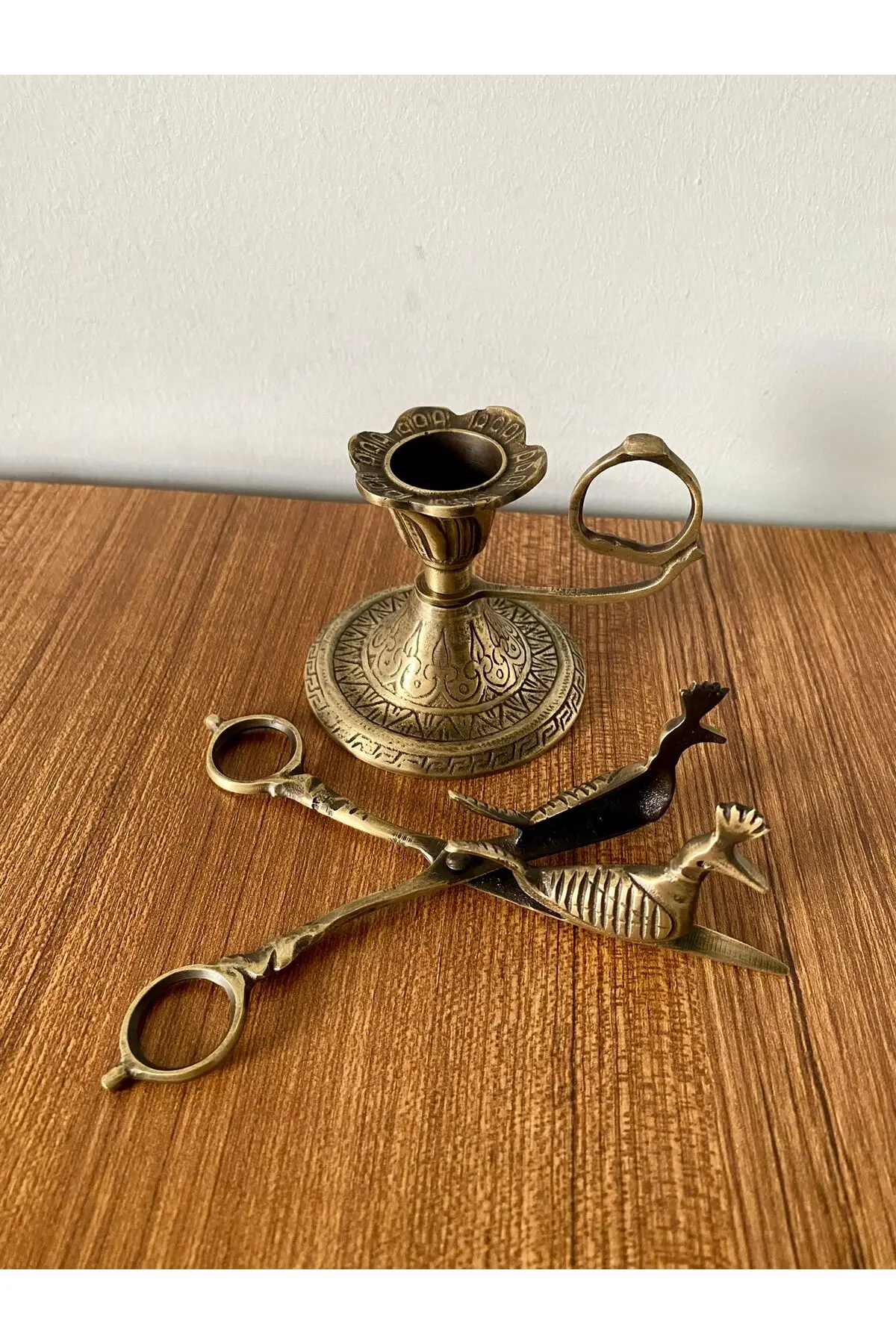 Genel Markalar PİRİNÇ DÖKÜM SET HALİNDE MASKOT MUMLUK VE KUŞ MAKAS MUM SÖNDÜRME MAKASI HEDİYELİK EŞYA DEKOR SUNUM