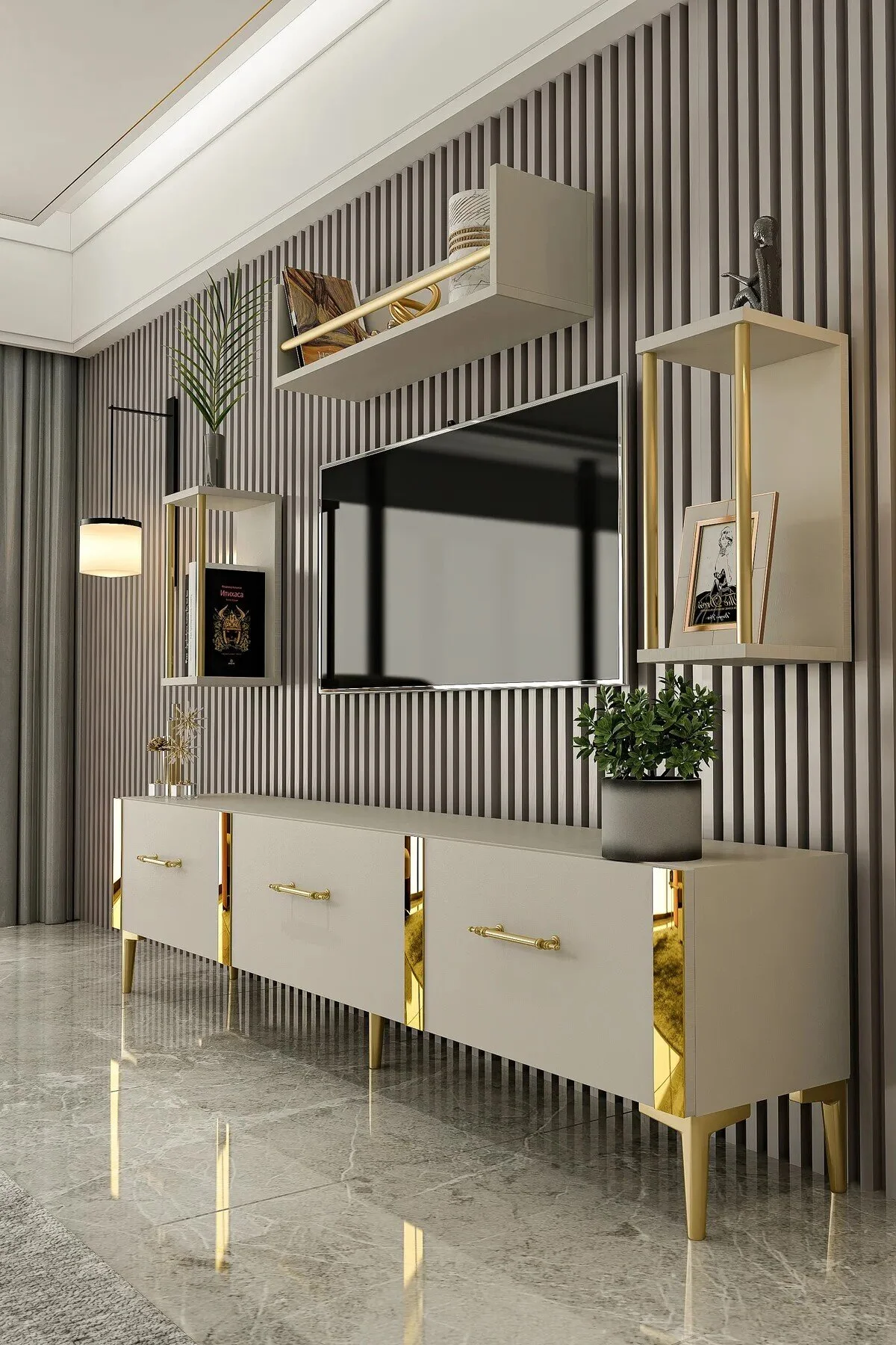 Givayo Mobilya LAURA TV ÜNİTESİ - 180 CM DUVAR RAFLI